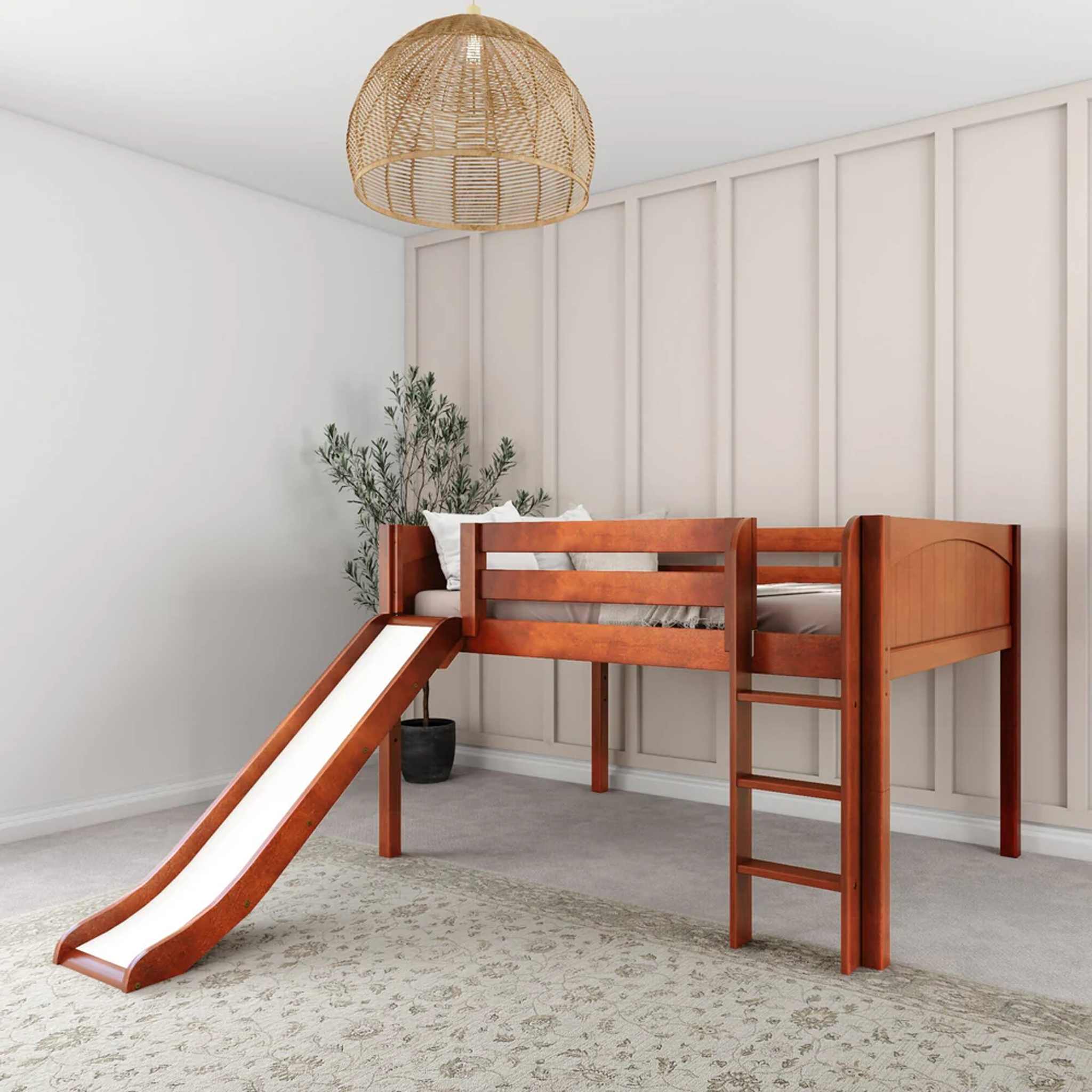 Full Low Loft Bed with Slide and Ladder on Front - Tots to Teens Furniture