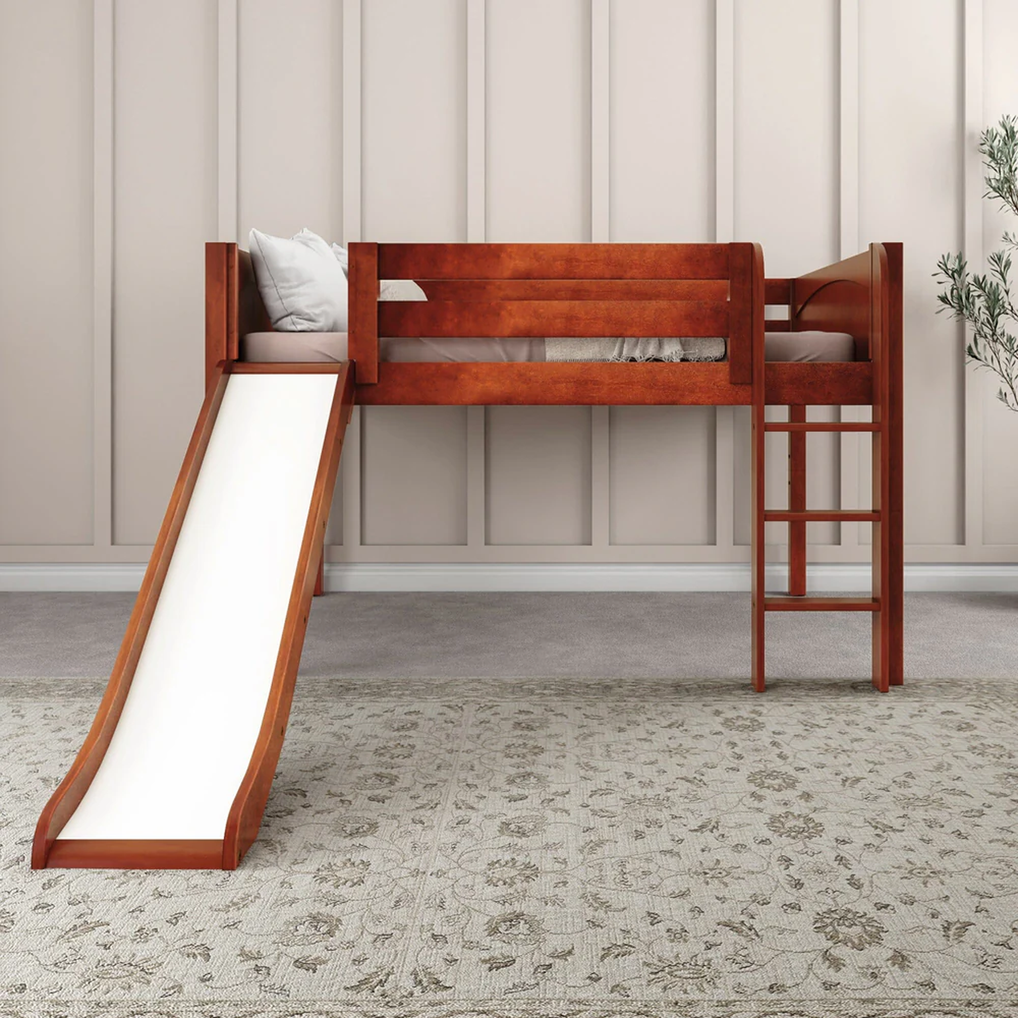 Full Low Loft Bed with Slide and Ladder on Front - Tots to Teens Furniture