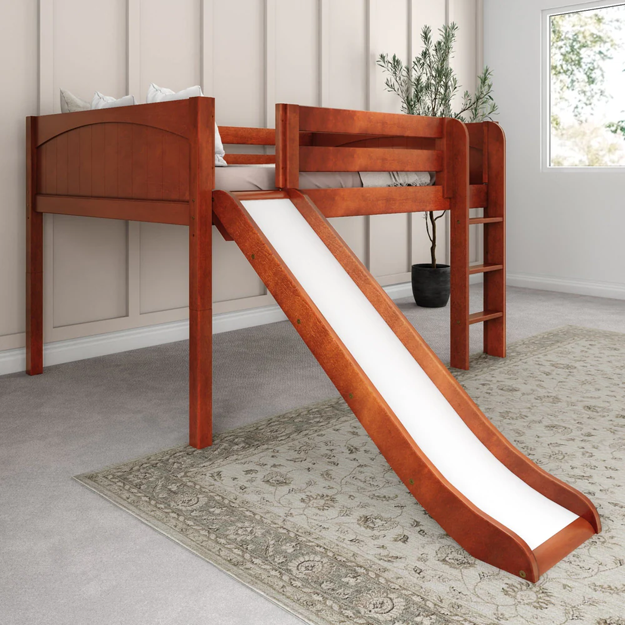 Full Low Loft Bed with Slide and Ladder on Front - Tots to Teens Furniture