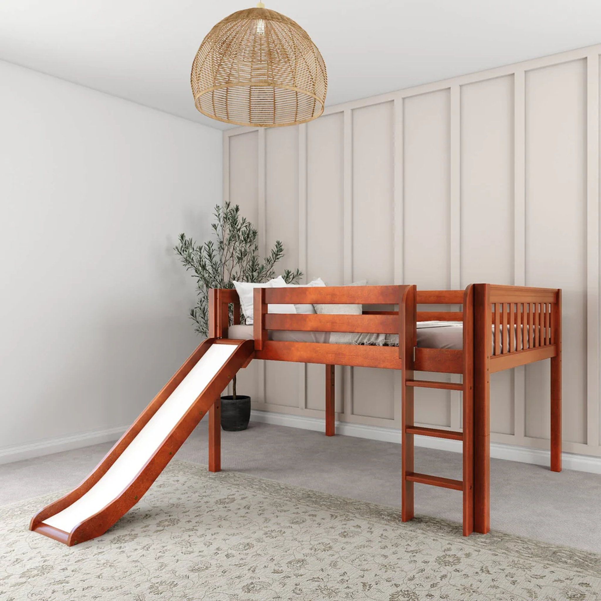 Full Low Loft Bed with Slide and Ladder on Front - Tots to Teens Furniture