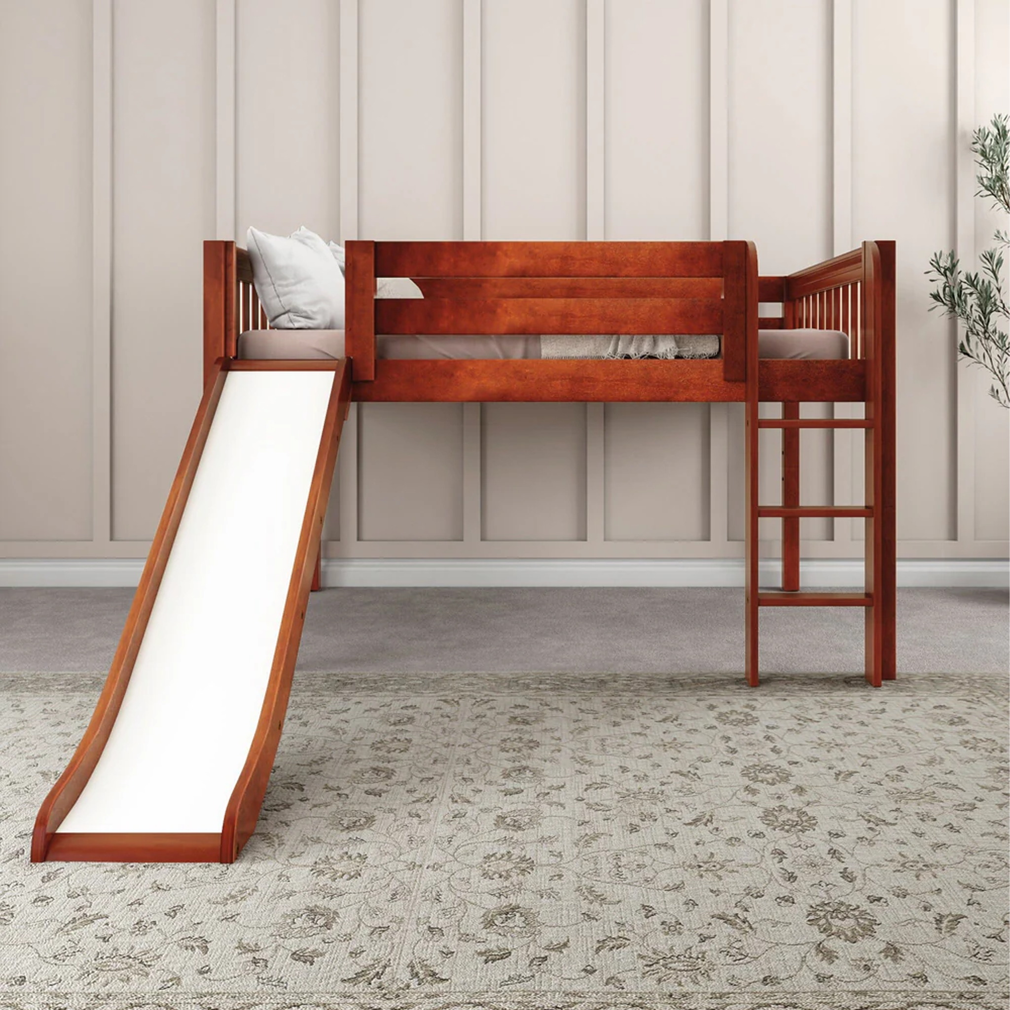 Full Low Loft Bed with Slide and Ladder on Front - Tots to Teens Furniture