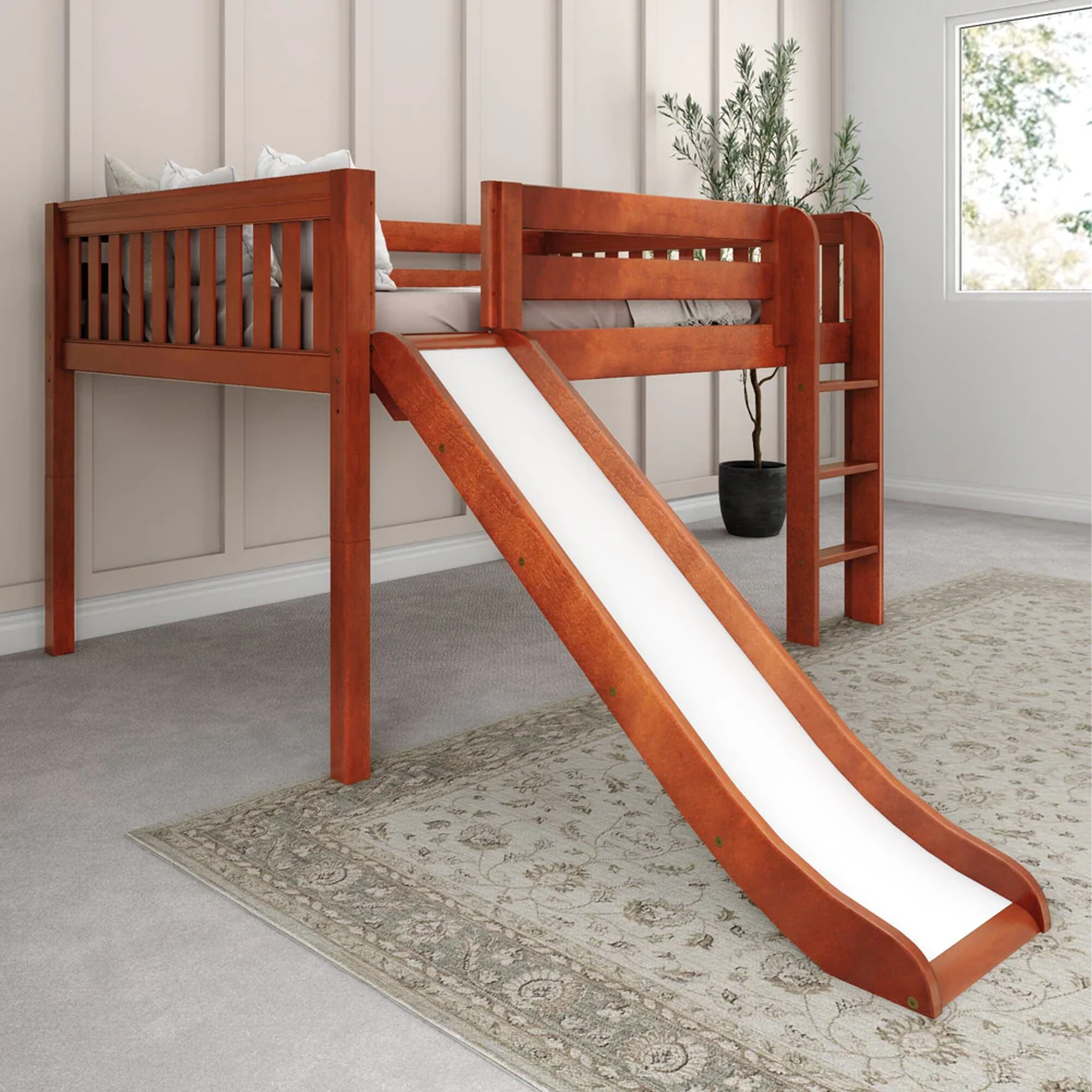 Full Low Loft Bed with Slide and Ladder on Front - Tots to Teens Furniture