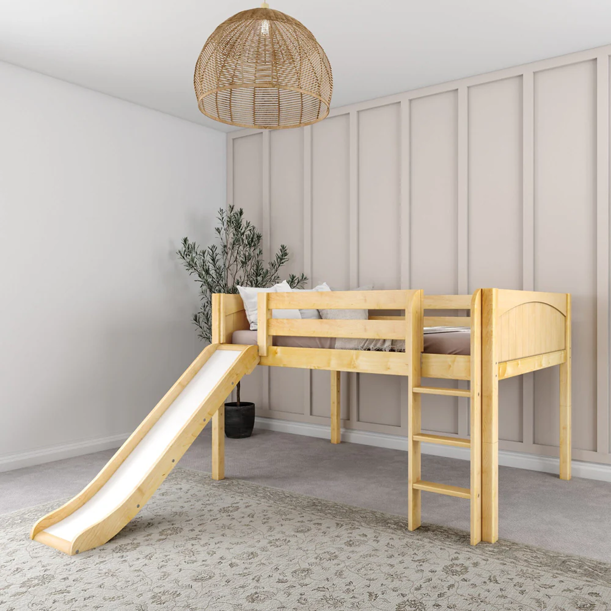 Full Low Loft Bed with Slide and Ladder on Front - Tots to Teens Furniture