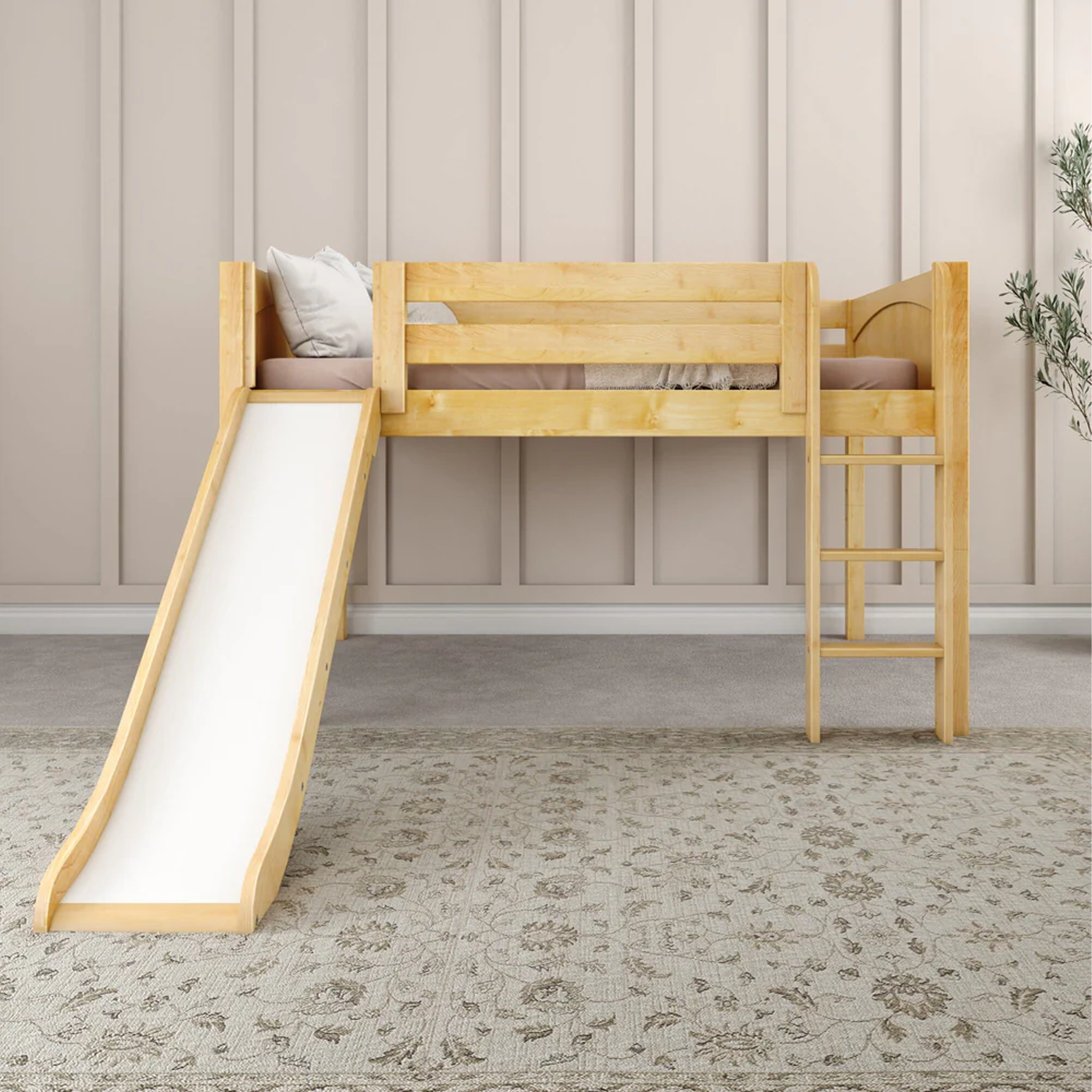 Full Low Loft Bed with Slide and Ladder on Front - Tots to Teens Furniture