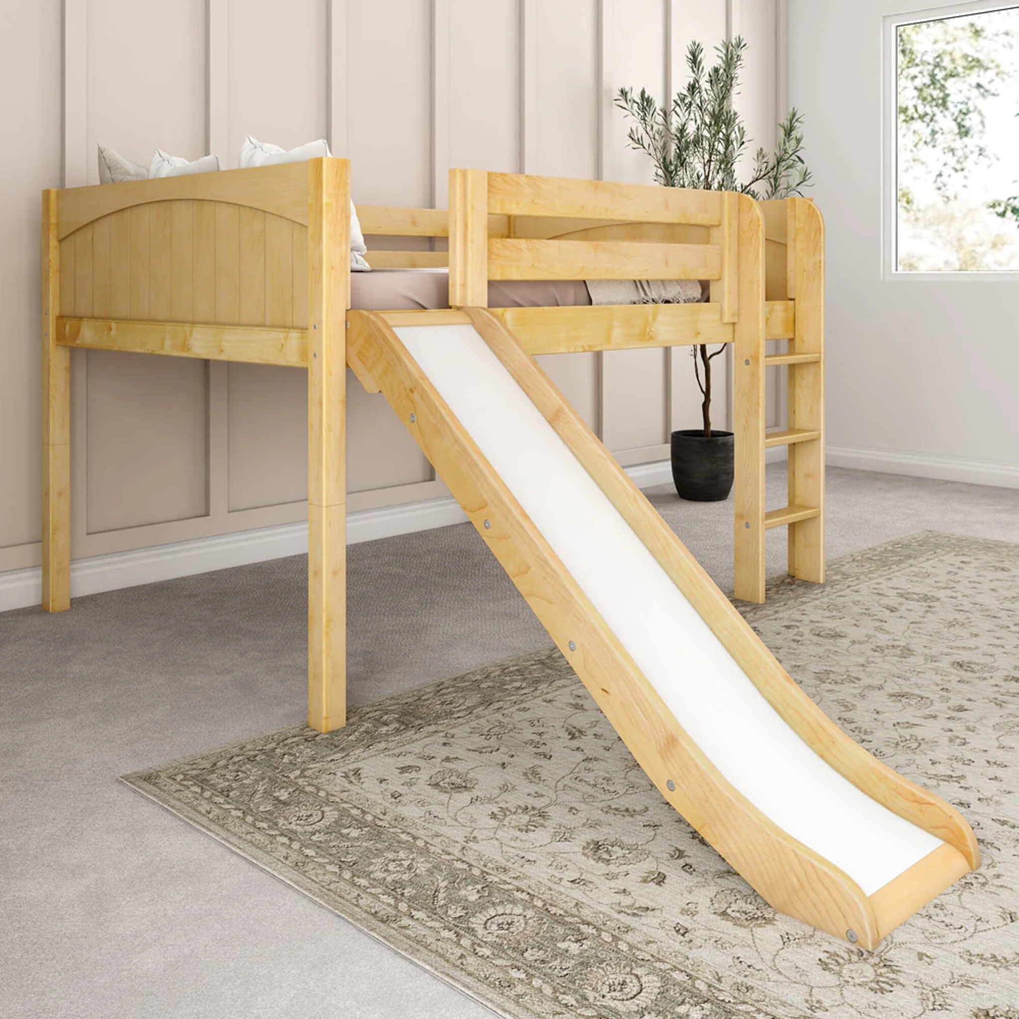 Full Low Loft Bed with Slide and Ladder on Front - Tots to Teens Furniture