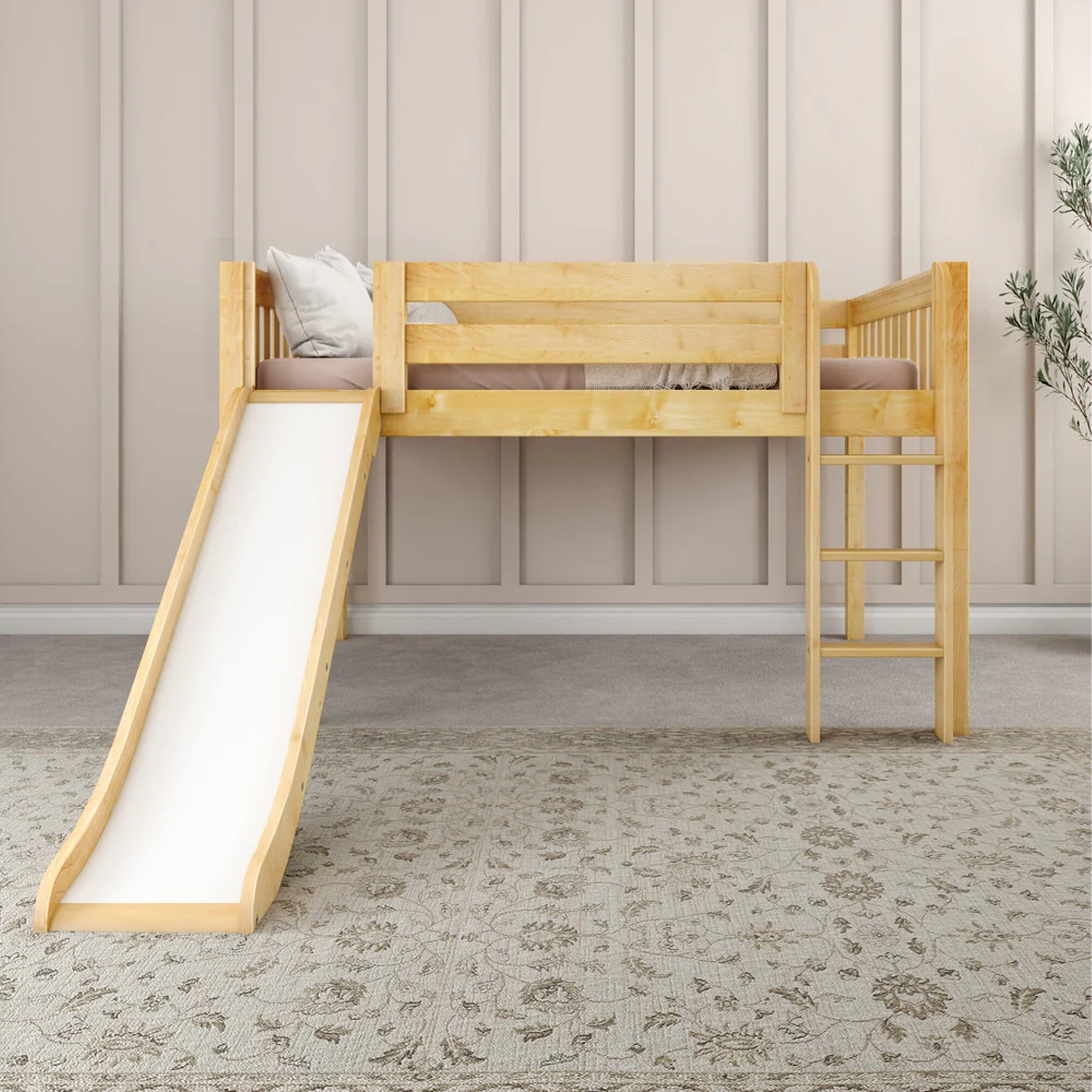 Full Low Loft Bed with Slide and Ladder on Front - Tots to Teens Furniture