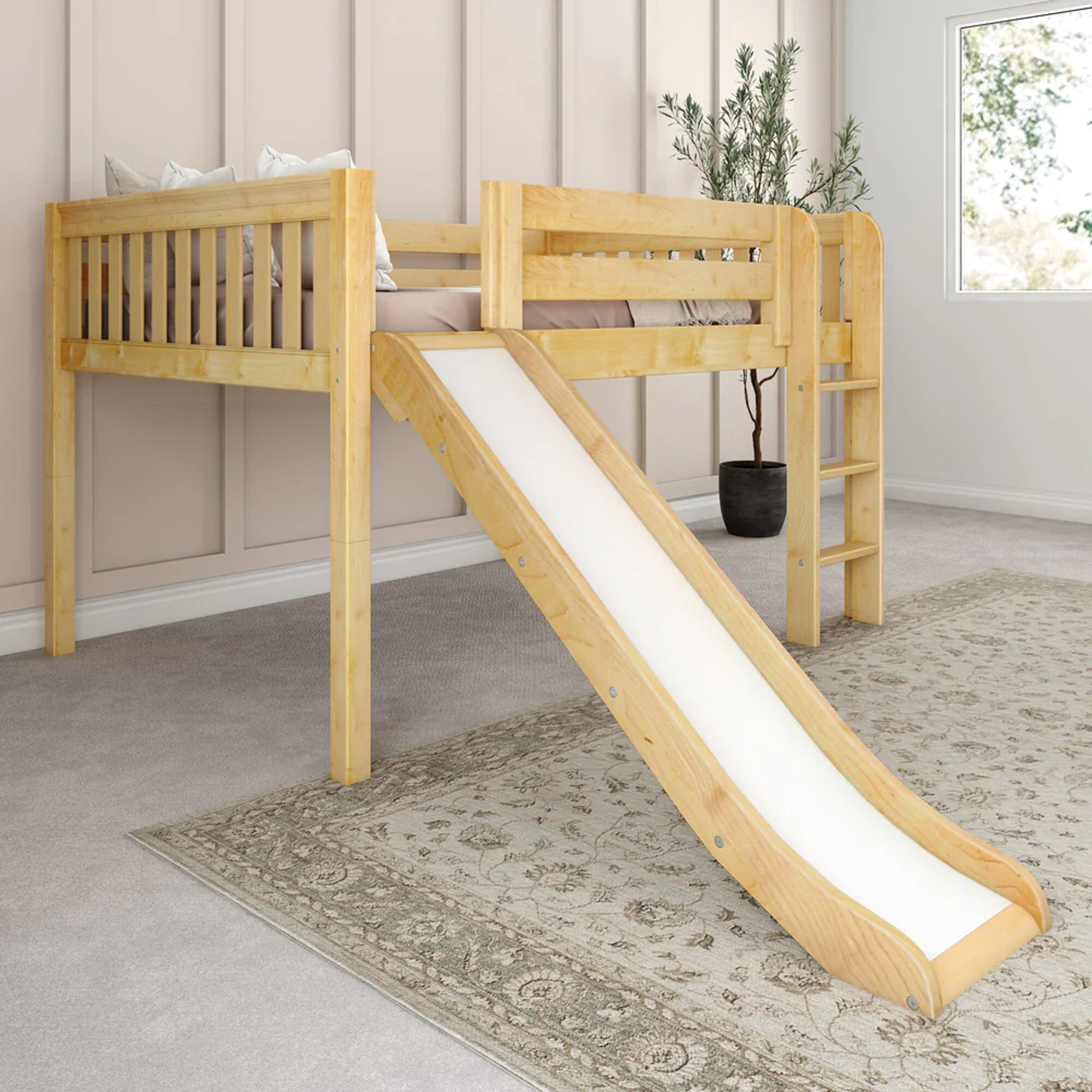 Full Low Loft Bed with Slide and Ladder on Front - Tots to Teens Furniture