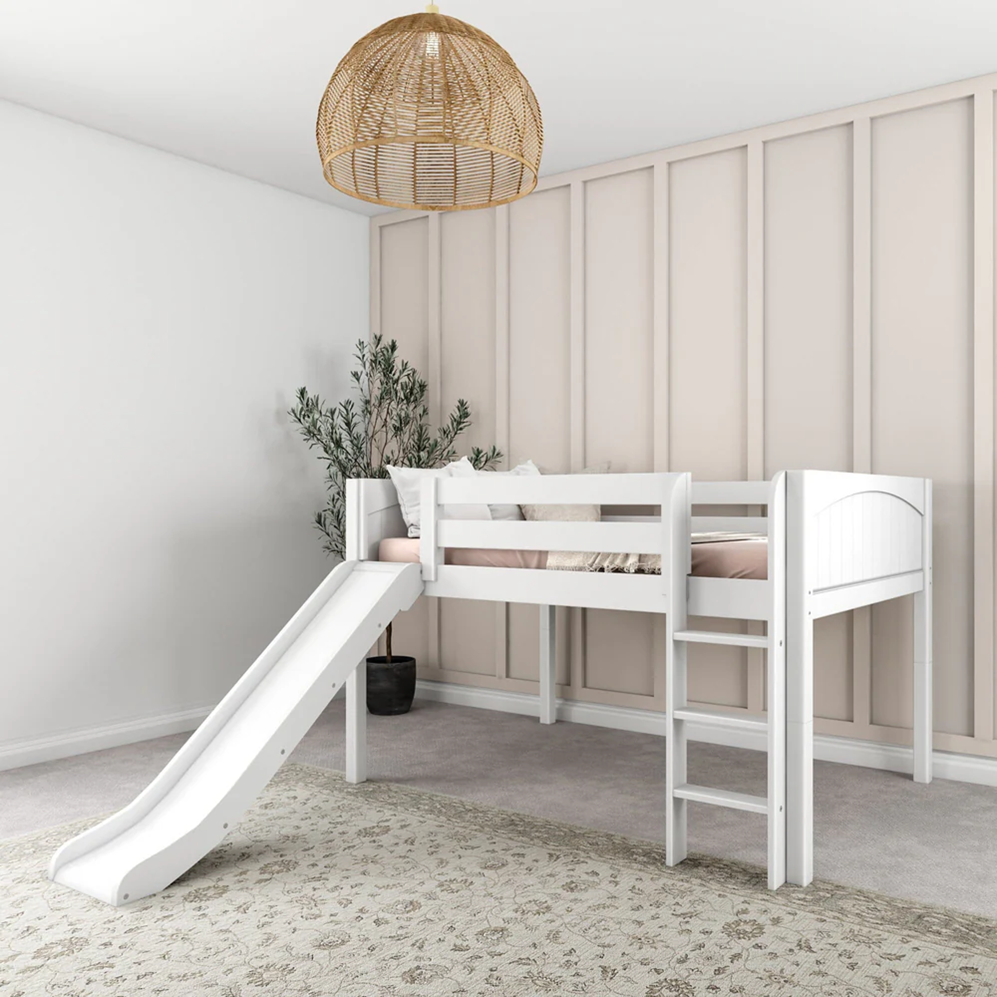 Full Low Loft Bed with Slide and Ladder on Front - Tots to Teens Furniture