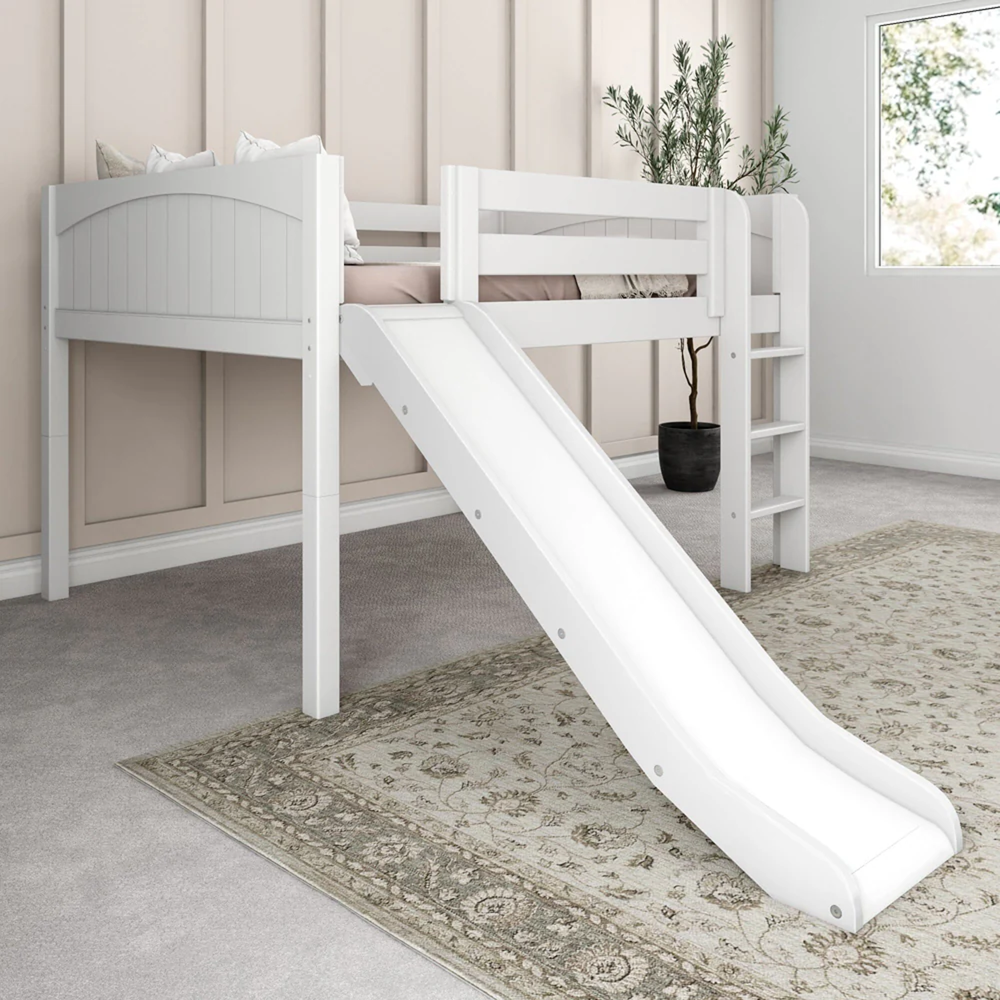 Full Low Loft Bed with Slide and Ladder on Front - Tots to Teens Furniture
