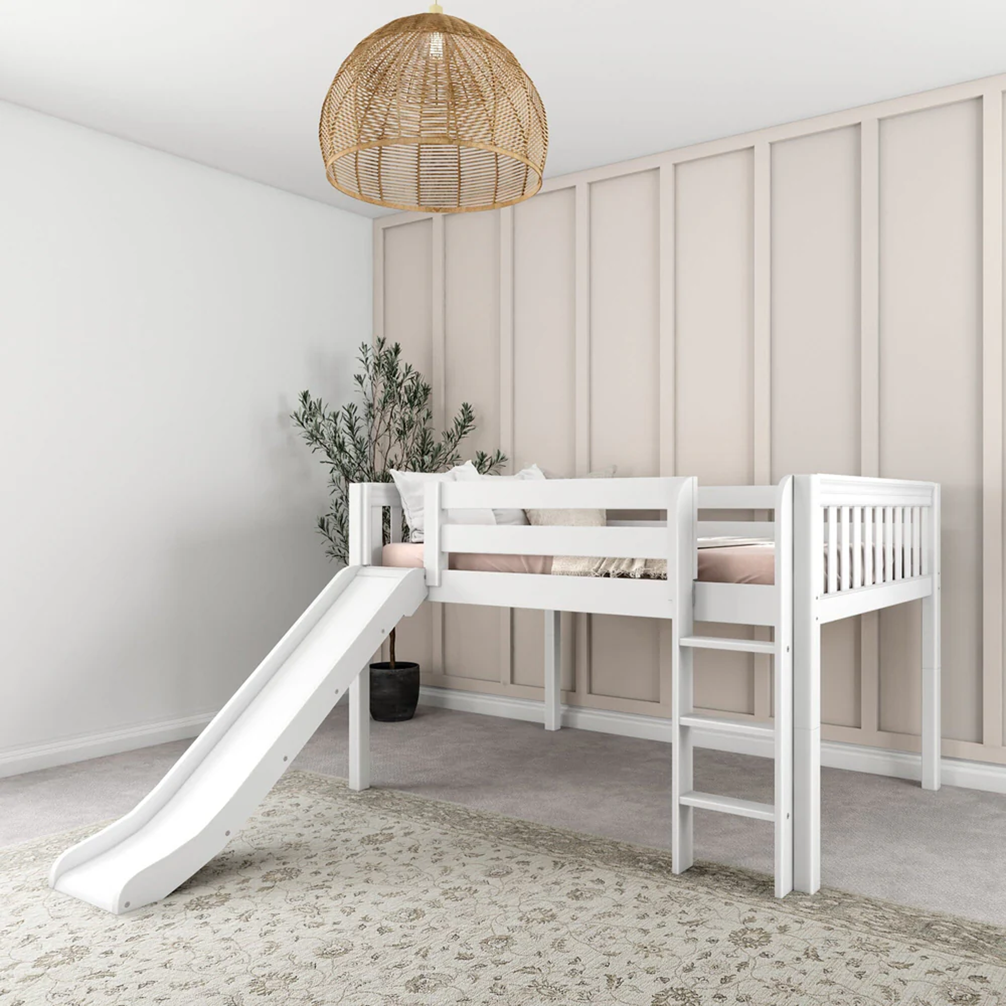 Full Low Loft Bed with Slide and Ladder on Front - Tots to Teens Furniture