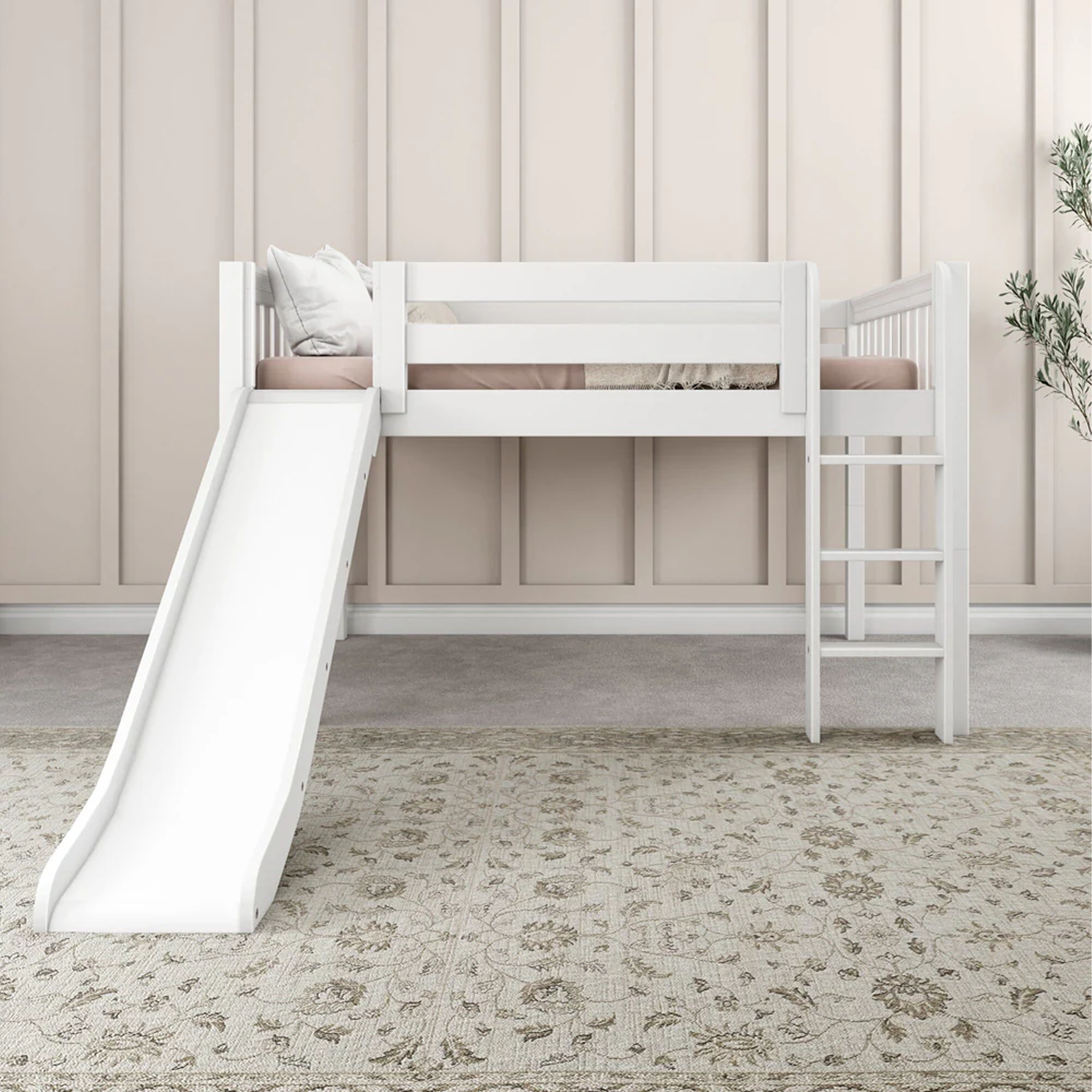 Full Low Loft Bed with Slide and Ladder on Front - Tots to Teens Furniture