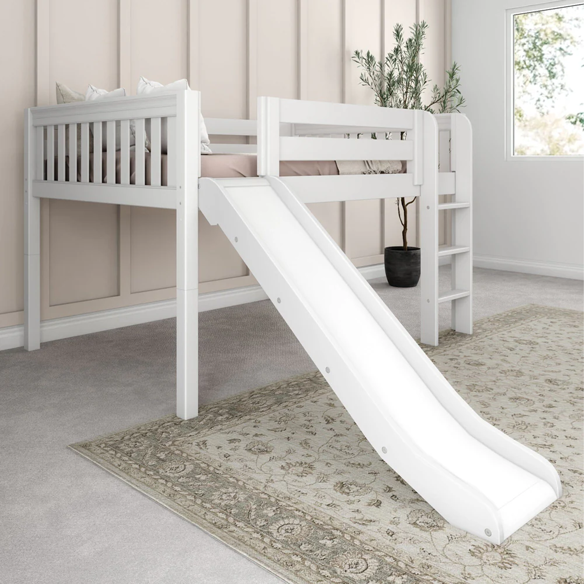 Full Low Loft Bed with Slide and Ladder on Front - Tots to Teens Furniture