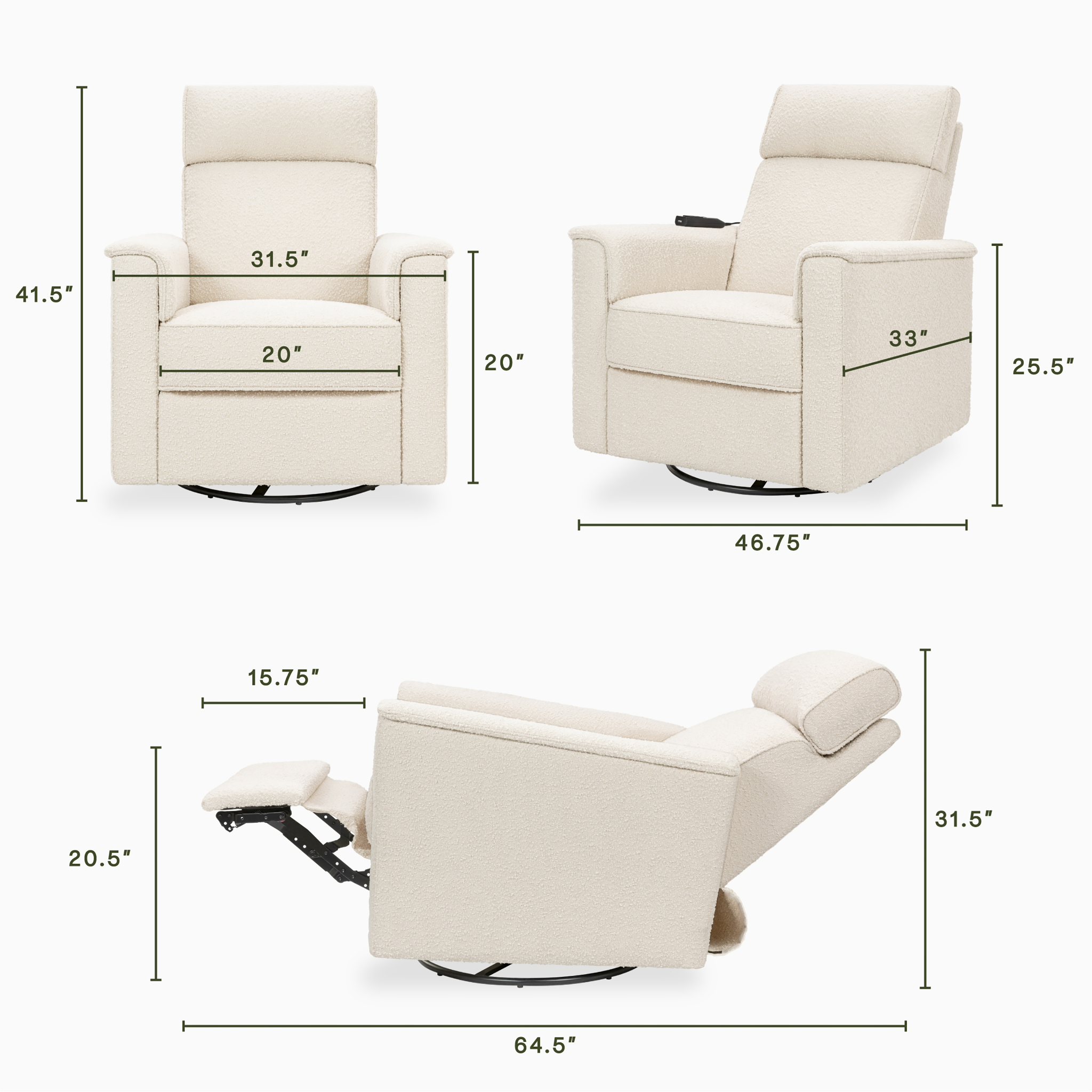 Willa Deluxe Power Recliner and Swivel Glider with Heat and Massage - Tots to Teens Furniture