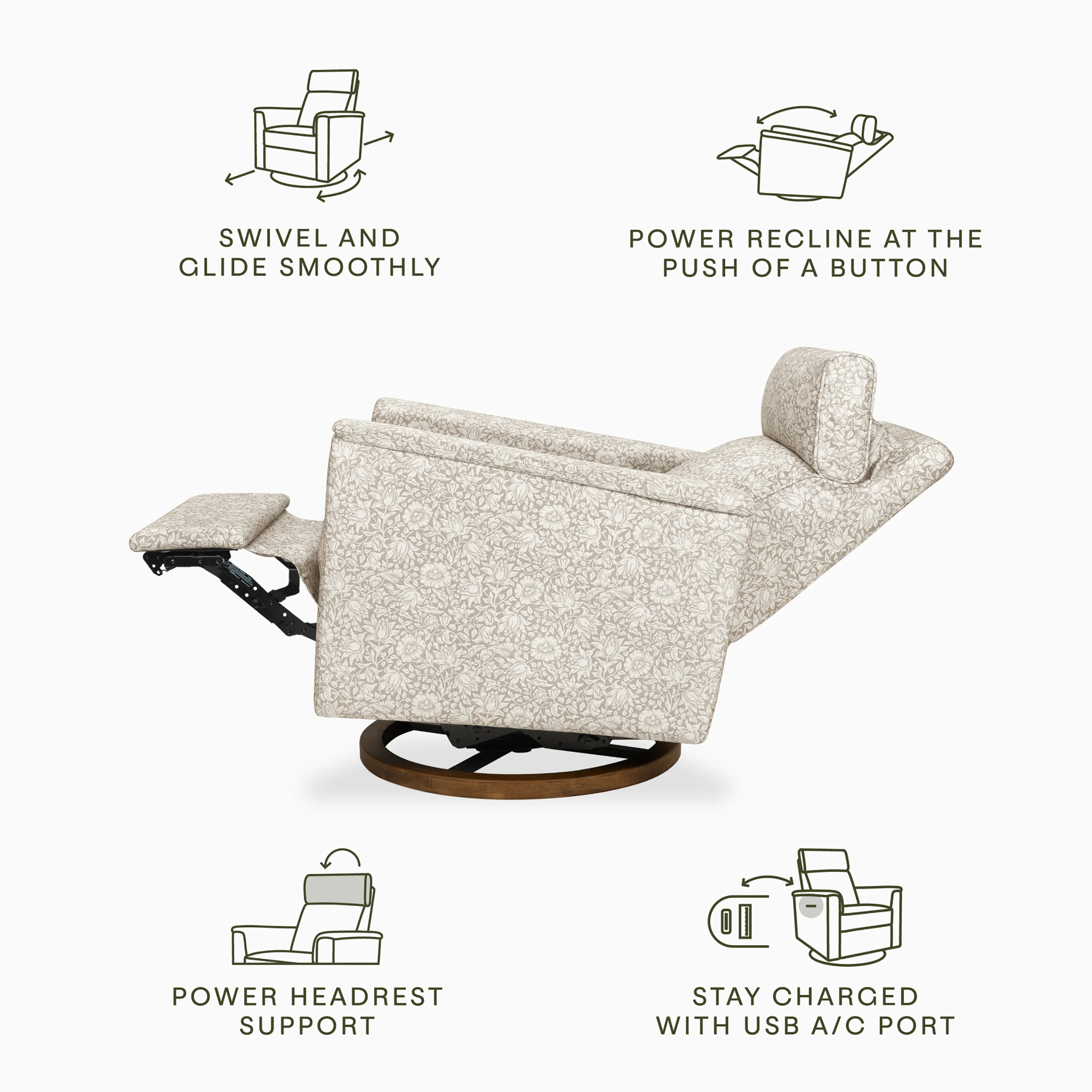 Willa Plus Power Glider Recliner w/ Power Headrest - Tots to Teens Furniture