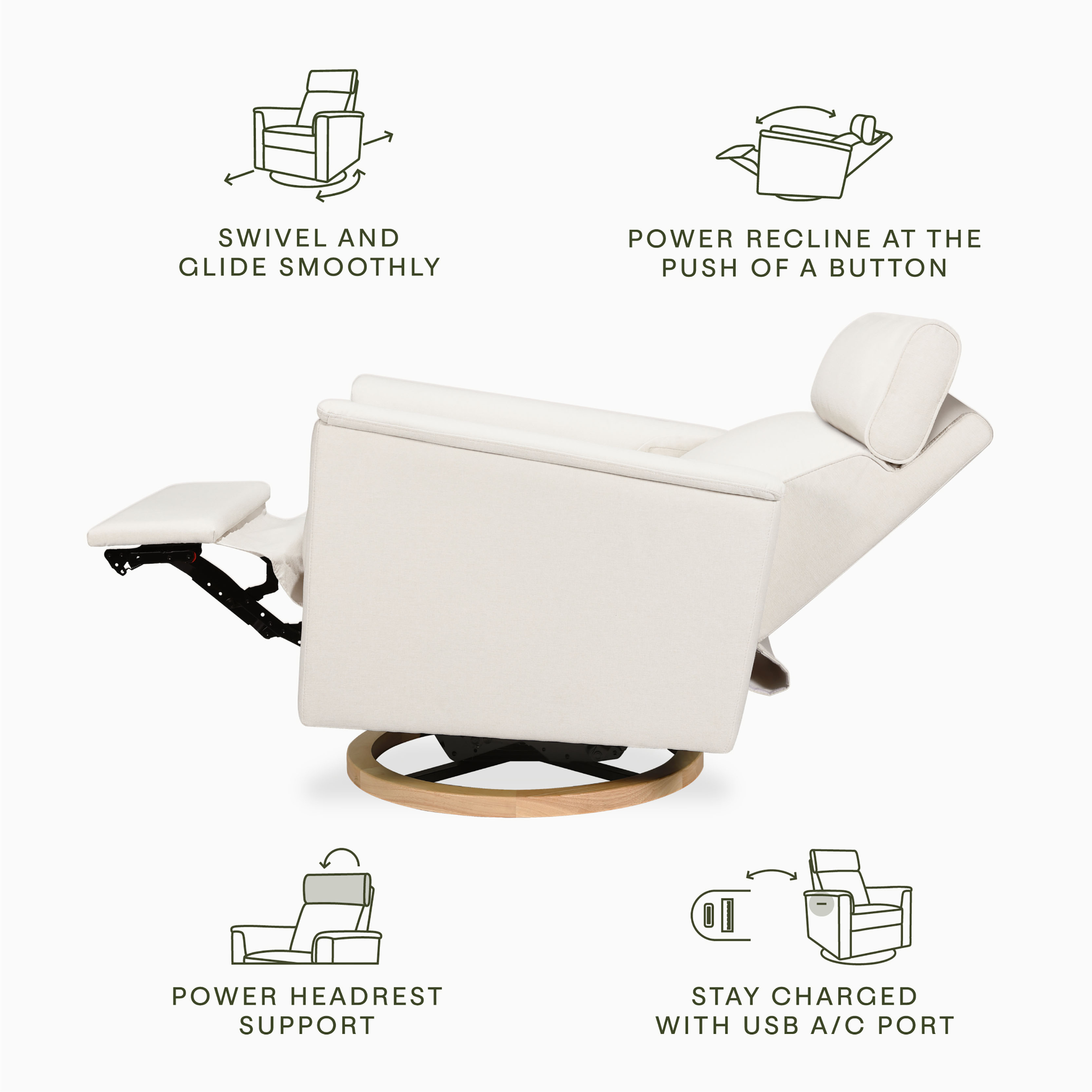 Willa Plus Power Glider Recliner w/ Power Headrest - Tots to Teens Furniture