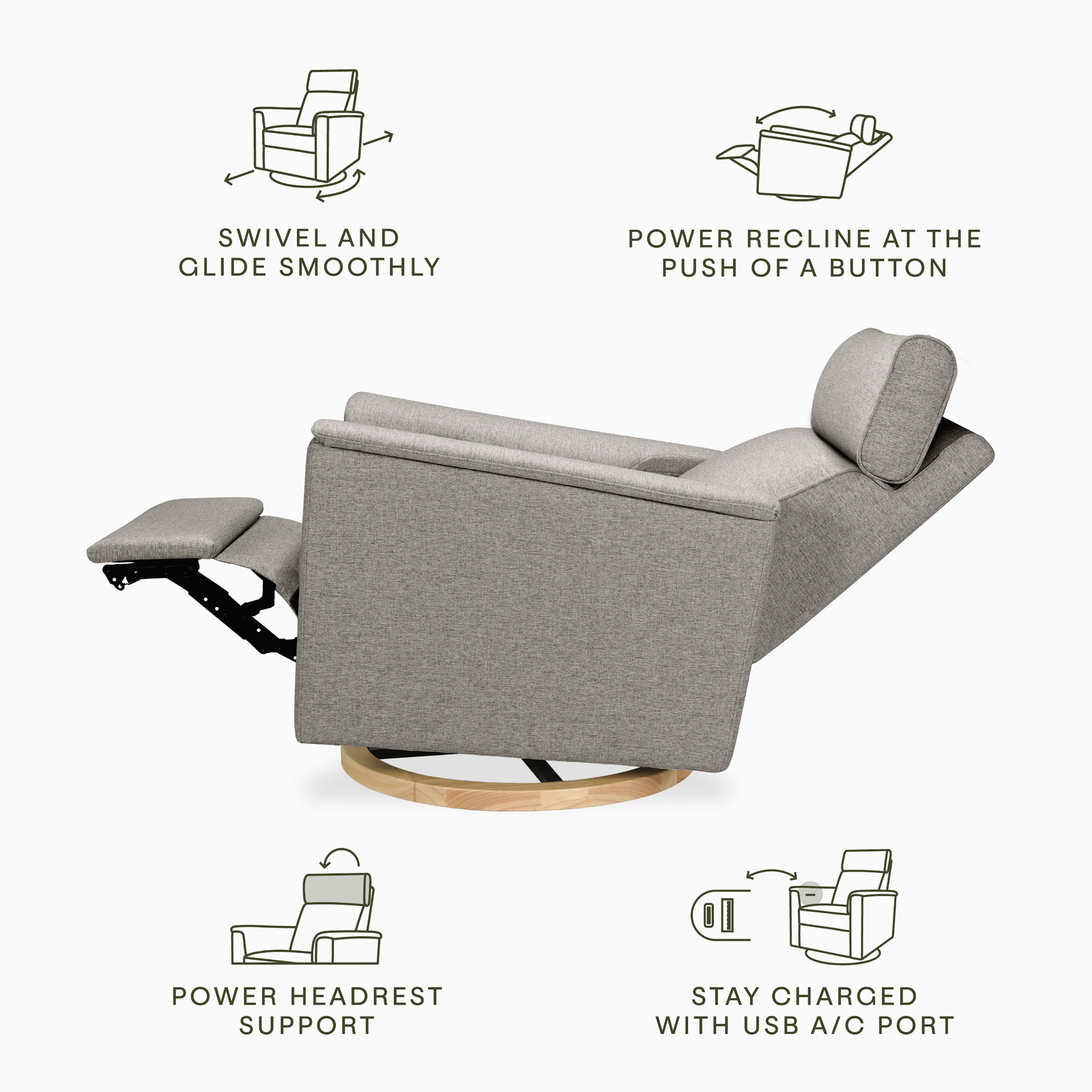 Willa Plus Power Glider Recliner w/ Power Headrest - Tots to Teens Furniture