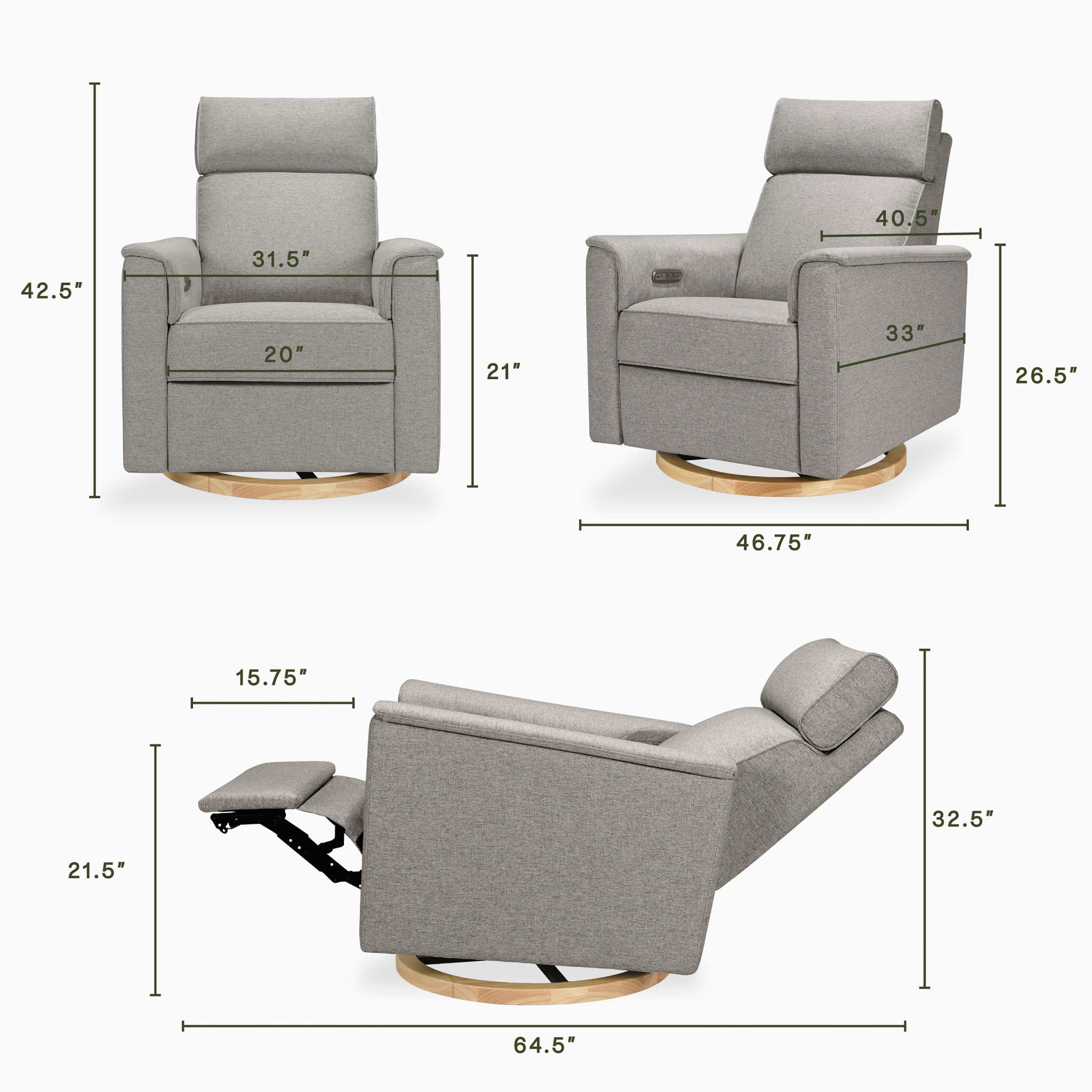 Willa Plus Power Glider Recliner w/ Power Headrest - Tots to Teens Furniture