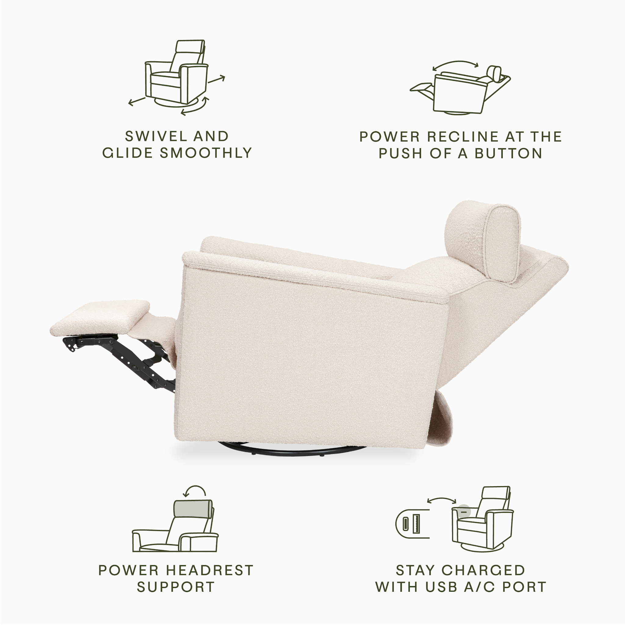 Willa Plus Power Glider Recliner w/ Power Headrest - Tots to Teens Furniture