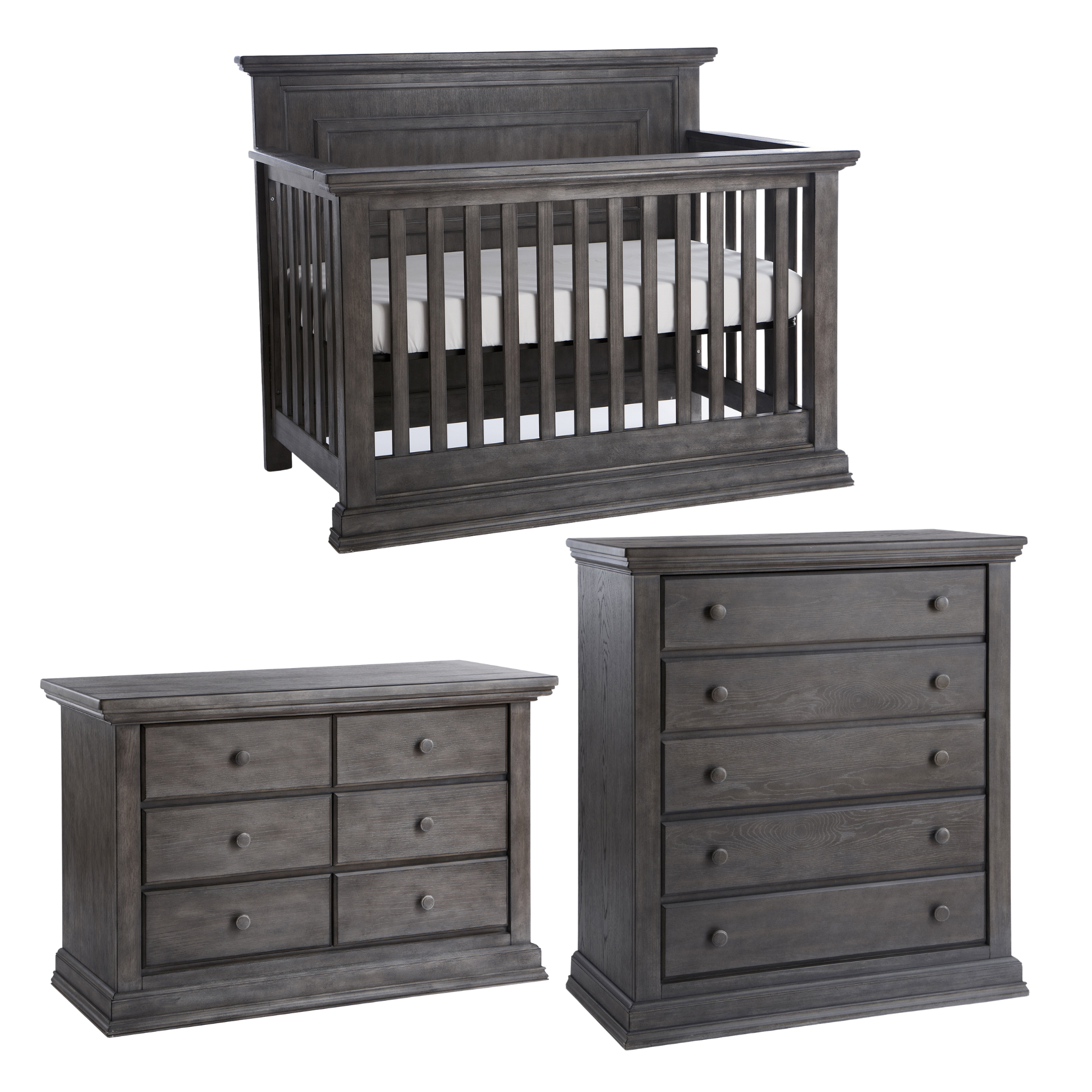 Modena Forever Crib + Double Dresser + 5 Drawer Chest | Tots to Teens Furniture
