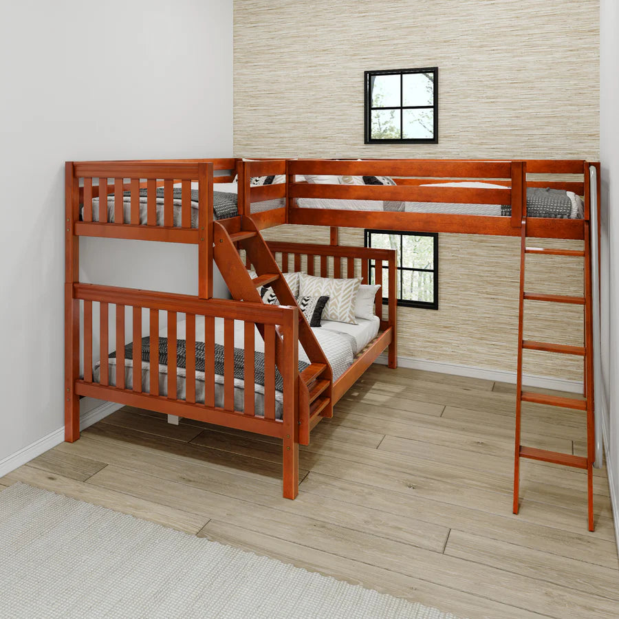 High Corner Triple Loft Bunk with Angled Ladders - Tots to Teens Furniture
