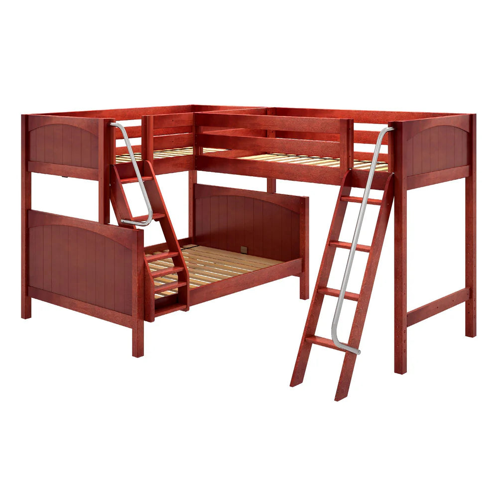High Corner Triple Loft Bunk with Angled Ladders - Tots to Teens Furniture