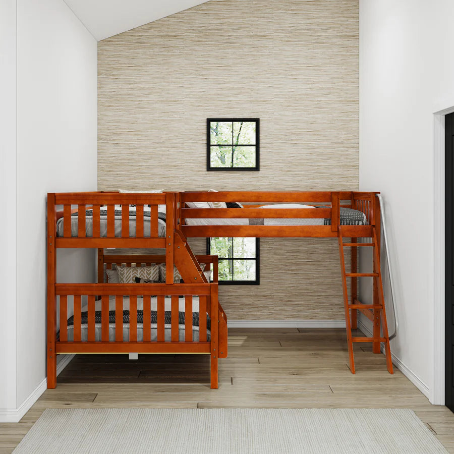 High Corner Triple Loft Bunk with Angled Ladders - Tots to Teens Furniture