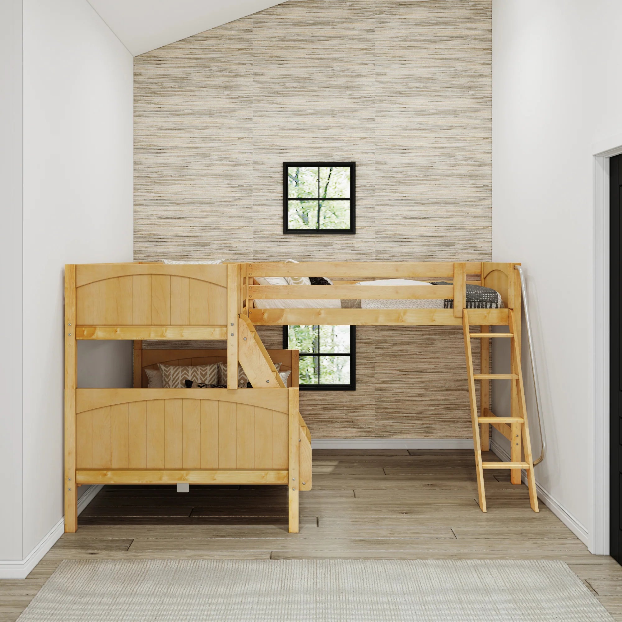 High Corner Triple Loft Bunk with Angled Ladders - Tots to Teens Furniture