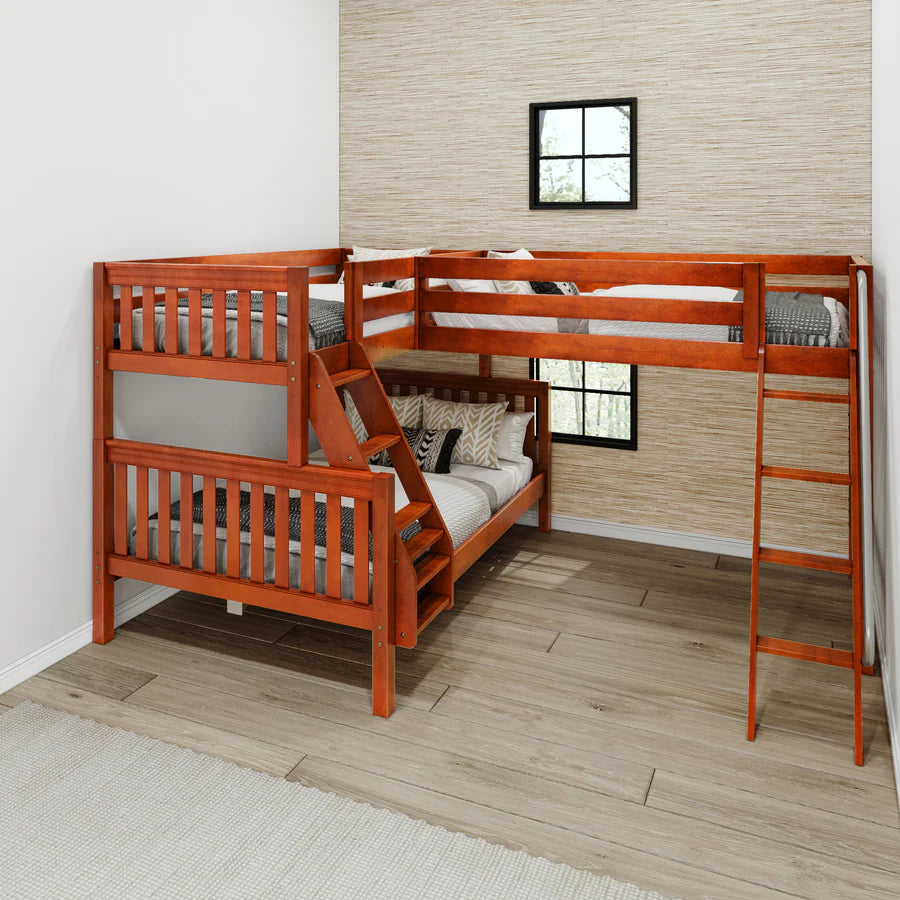 High Corner Triple Loft Bunk with Angled Ladders - Tots to Teens Furniture