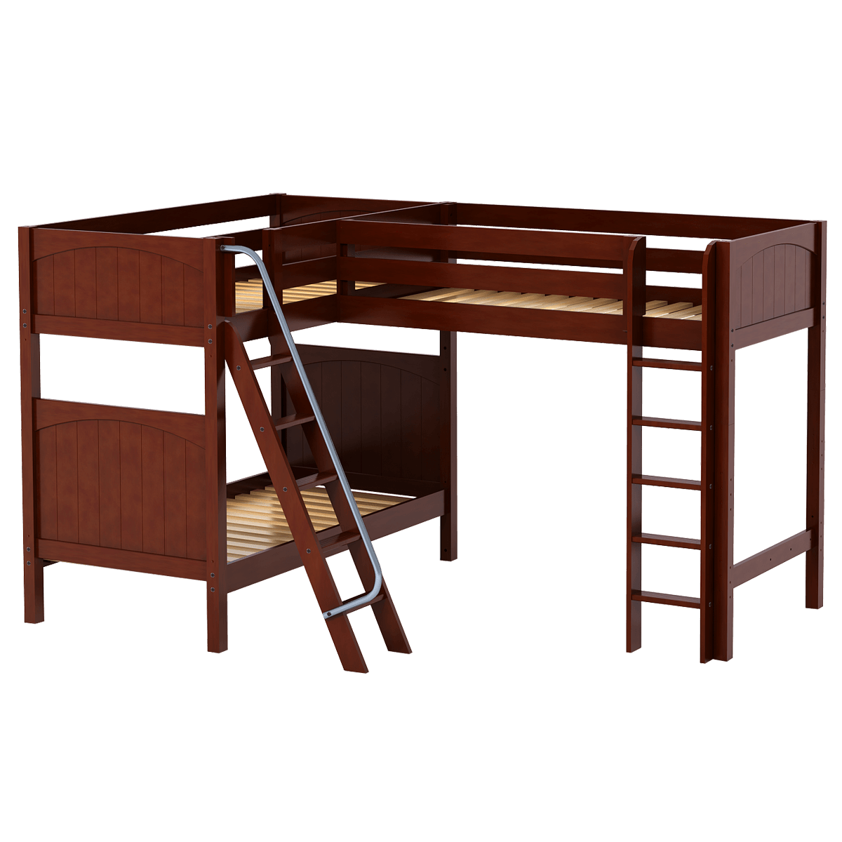 High Corner Loft Bunk with Straight Ladder and Angled Ladder - Tots to Teens Furniture