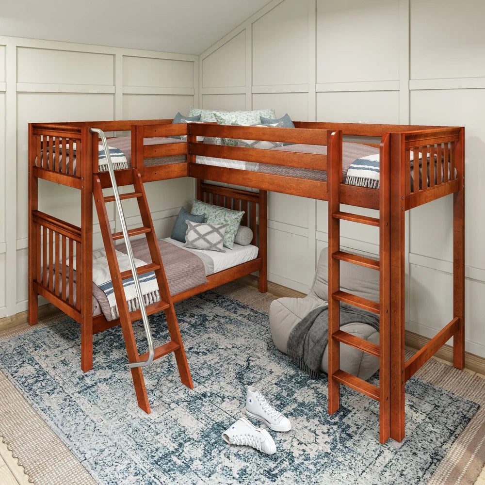 High Corner Loft Bunk with Straight Ladder and Angled Ladder - Tots to Teens Furniture