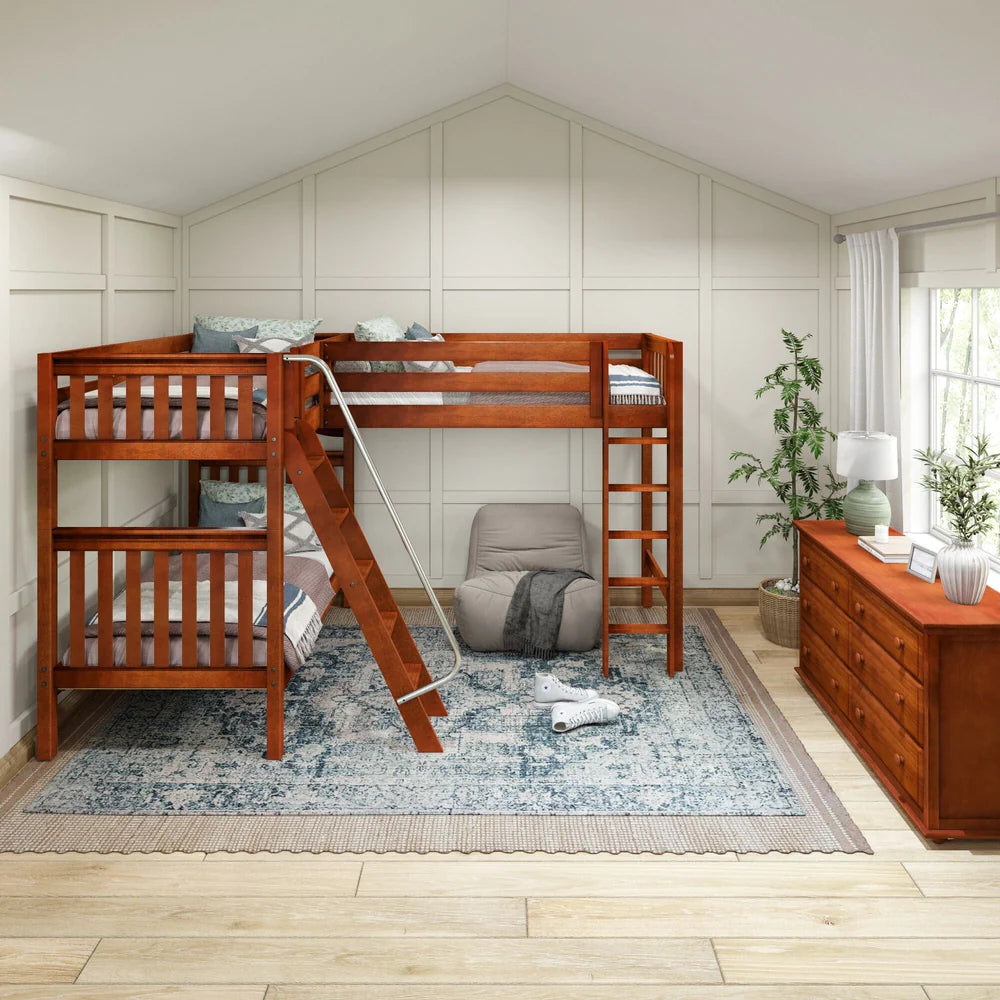 High Corner Loft Bunk with Straight Ladder and Angled Ladder - Tots to Teens Furniture
