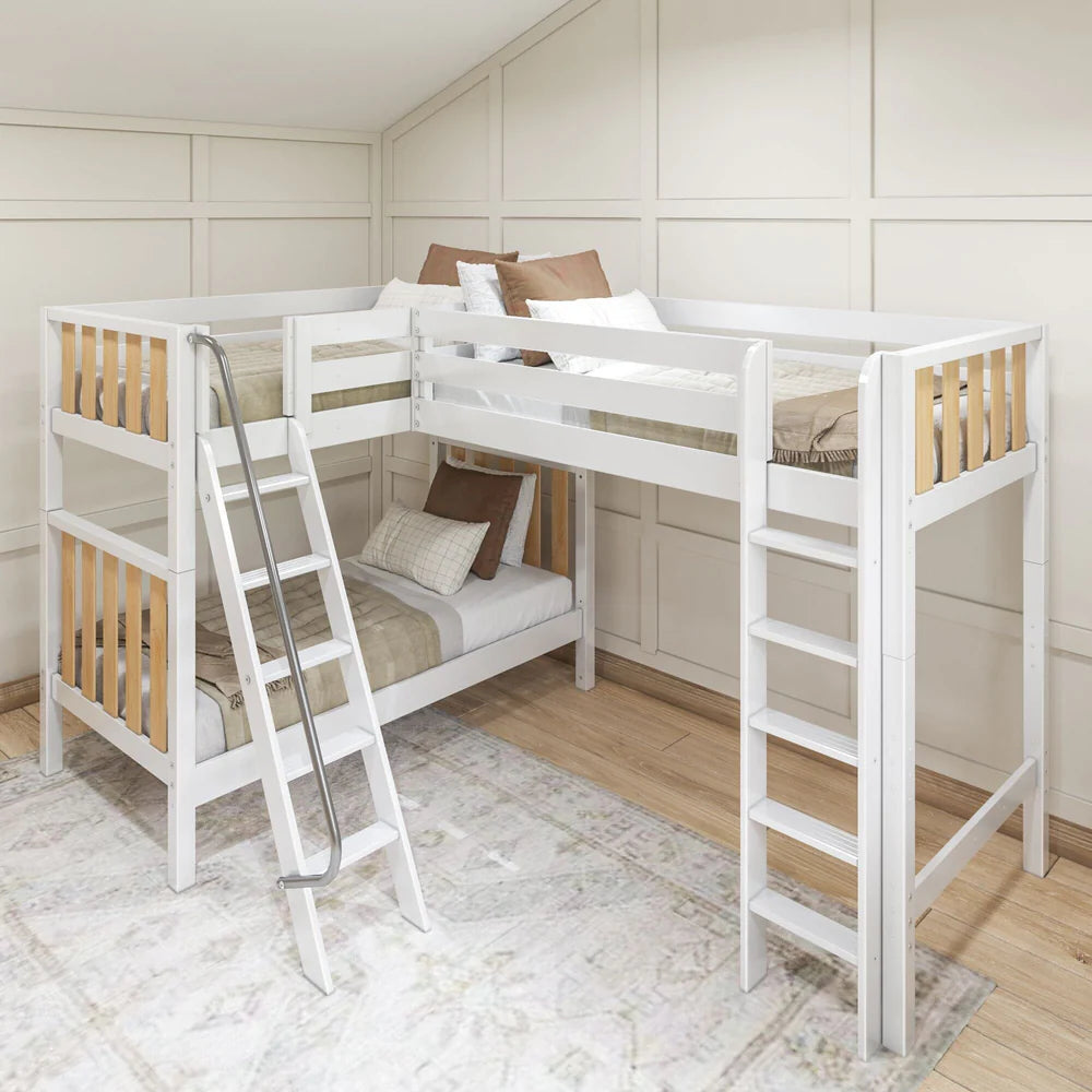 High Corner Loft Bunk with Straight Ladder and Angled Ladder - Tots to Teens Furniture