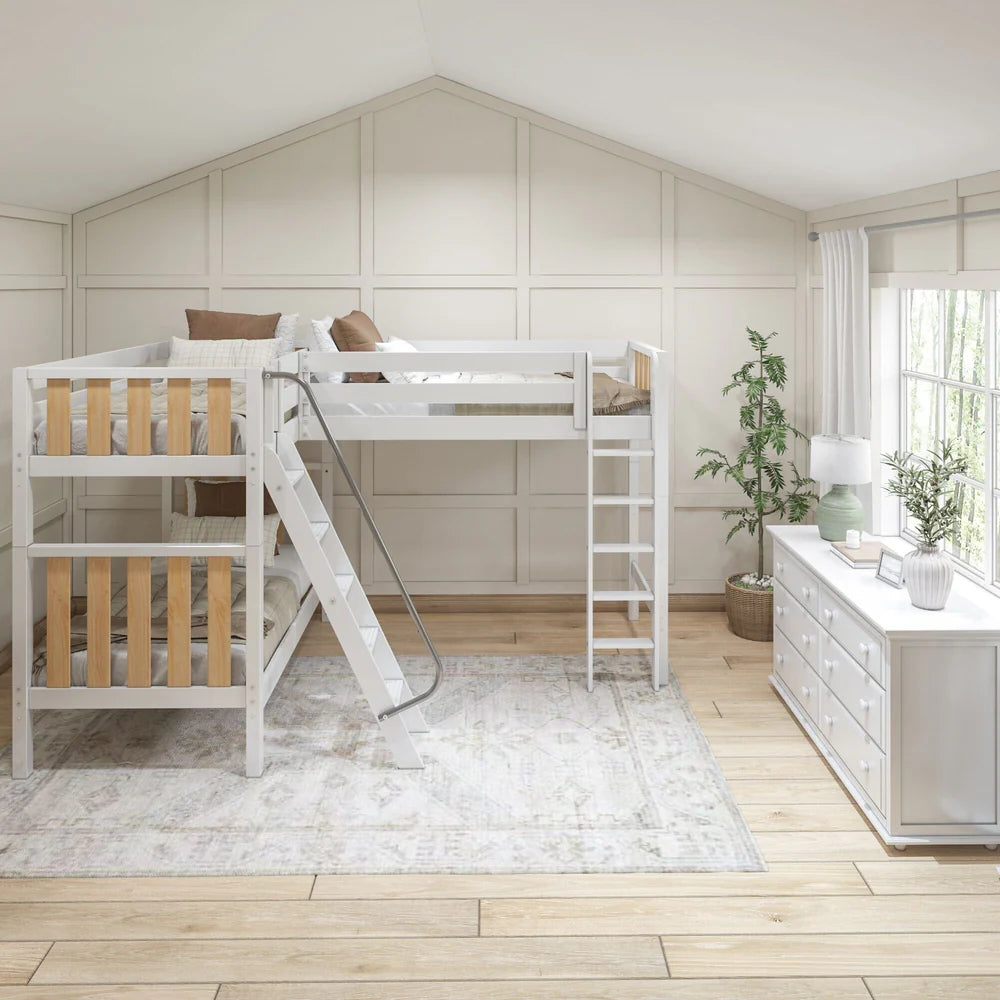 High Corner Loft Bunk with Straight Ladder and Angled Ladder - Tots to Teens Furniture