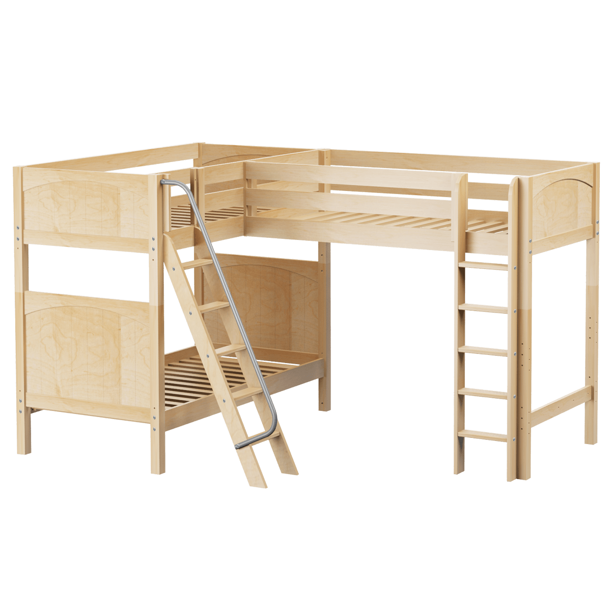 High Corner Loft Bunk with Straight Ladder and Angled Ladder - Tots to Teens Furniture