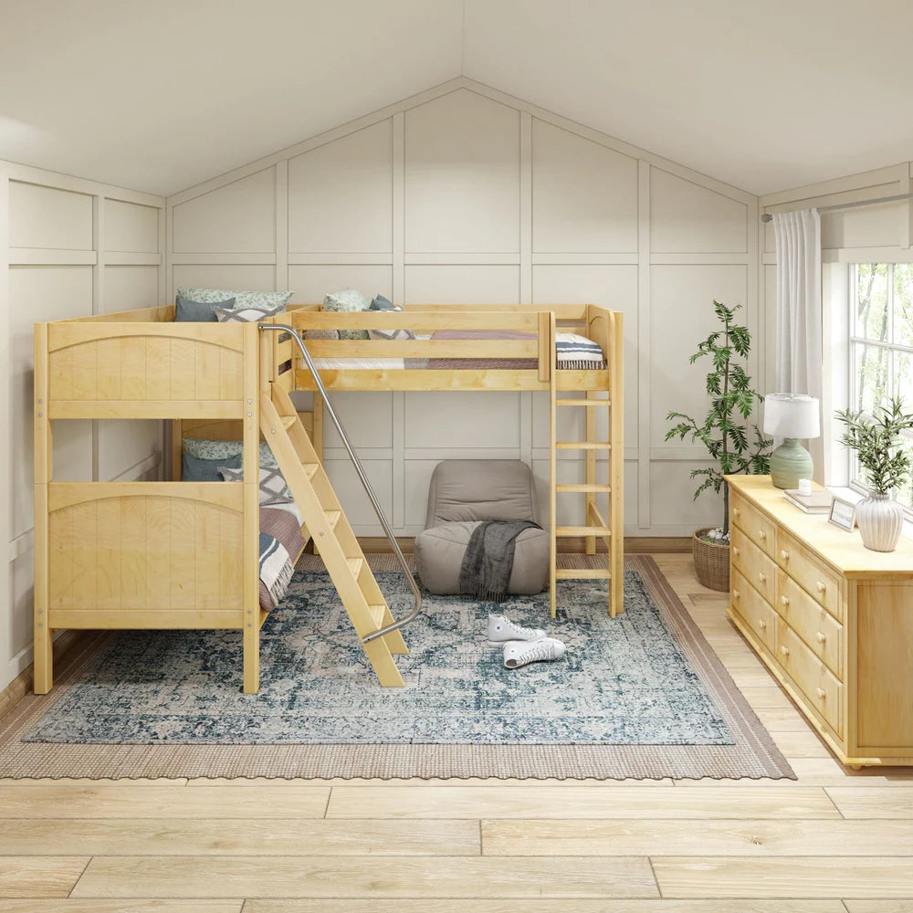 High Corner Loft Bunk with Straight Ladder and Angled Ladder - Tots to Teens Furniture