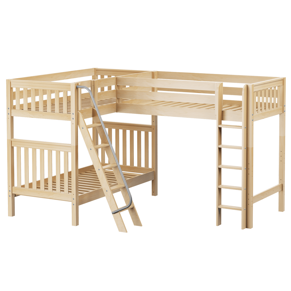 High Corner Loft Bunk with Straight Ladder and Angled Ladder - Tots to Teens Furniture