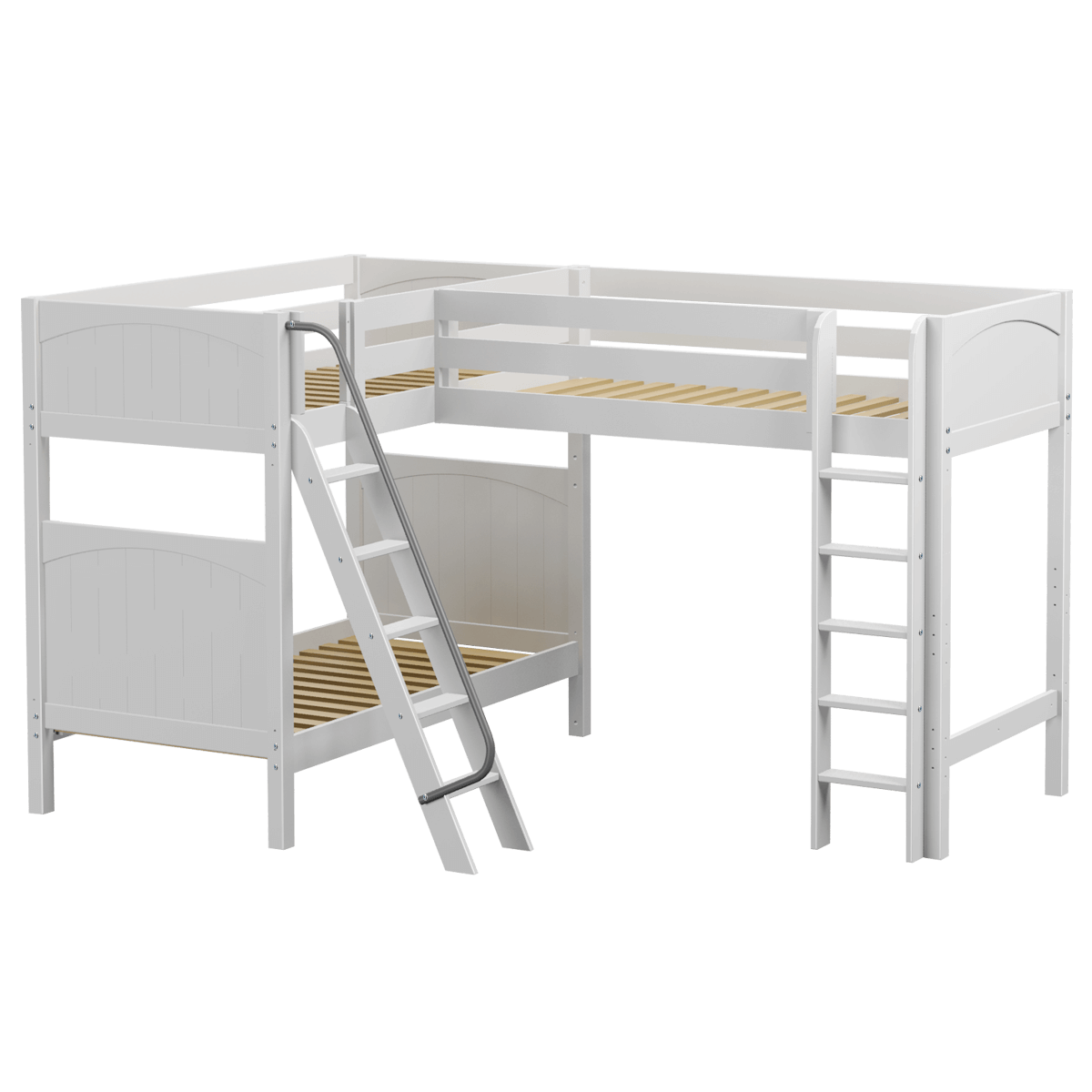 High Corner Loft Bunk with Straight Ladder and Angled Ladder - Tots to Teens Furniture