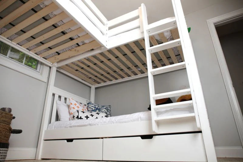 High Corner Loft Bunk with Straight Ladder and Angled Ladder - Tots to Teens Furniture