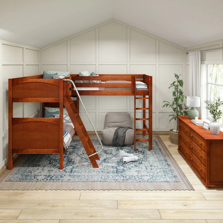 High Corner Loft Bunk with Straight Ladder and Angled Ladder - Tots to Teens Furniture