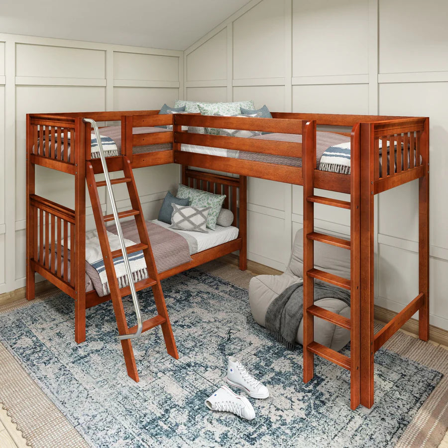 High Corner Loft Bunk with Straight Ladder and Angled Ladder - Tots to Teens Furniture