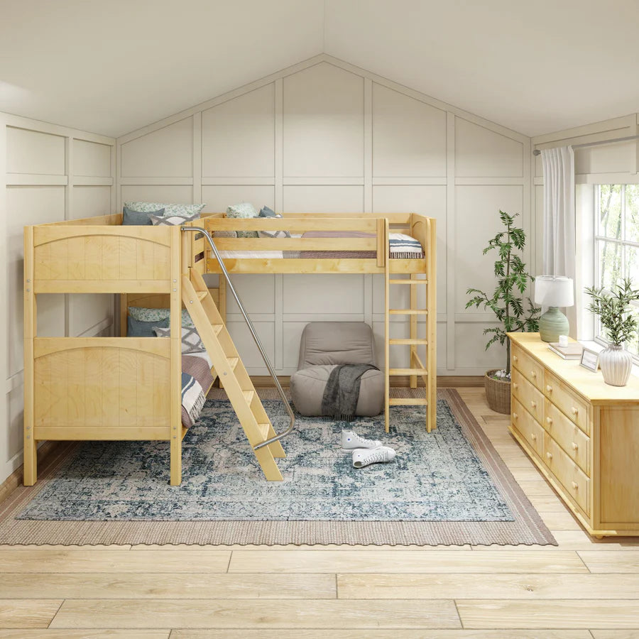 High Corner Loft Bunk with Straight Ladder and Angled Ladder - Tots to Teens Furniture