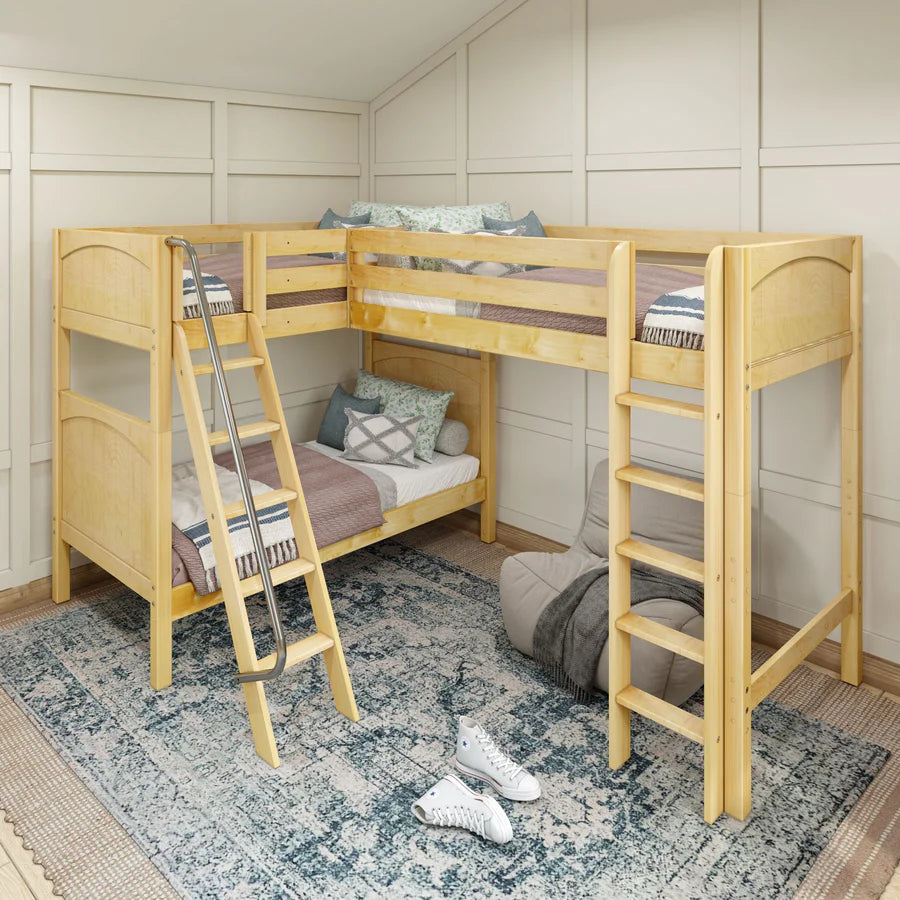 High Corner Loft Bunk with Straight Ladder and Angled Ladder - Tots to Teens Furniture