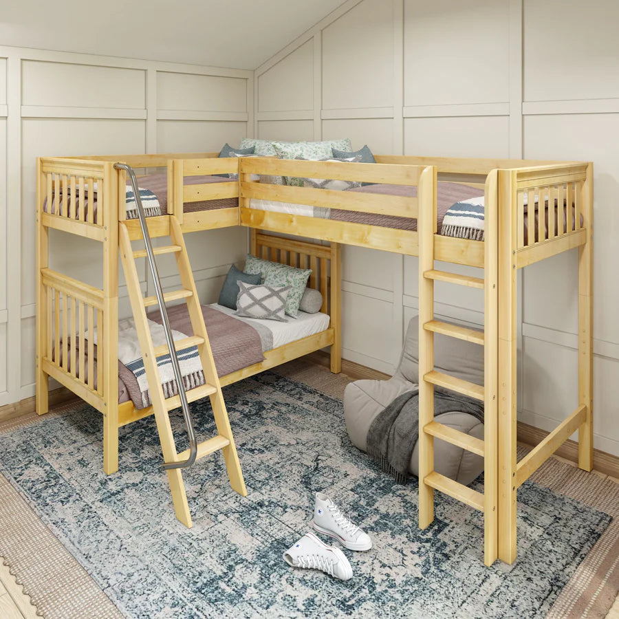 High Corner Loft Bunk with Straight Ladder and Angled Ladder - Tots to Teens Furniture