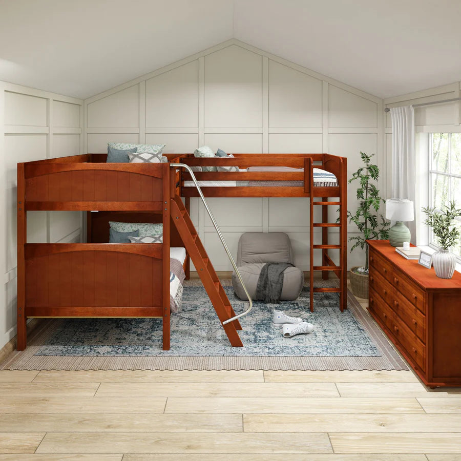 High Corner Loft Bunk with Straight Ladder and Angled Ladder - Tots to Teens Furniture
