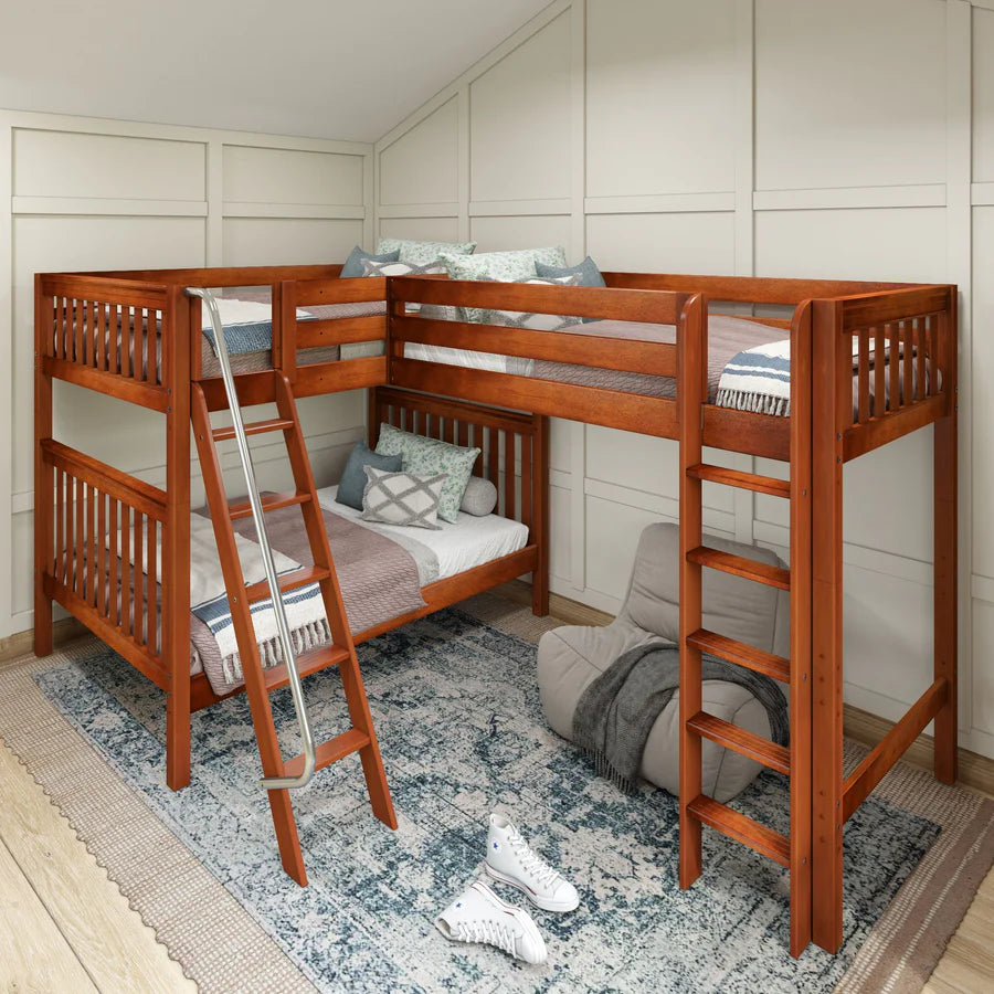 High Corner Loft Bunk with Straight Ladder and Angled Ladder - Tots to Teens Furniture