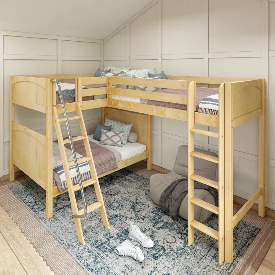 High Corner Loft Bunk with Straight Ladder and Angled Ladder - Tots to Teens Furniture