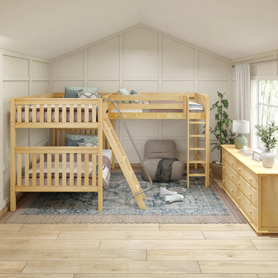 High Corner Loft Bunk with Straight Ladder and Angled Ladder - Tots to Teens Furniture