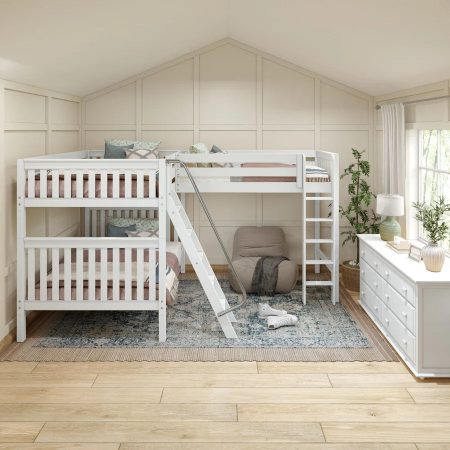 High Corner Loft Bunk with Straight Ladder and Angled Ladder - Tots to Teens Furniture