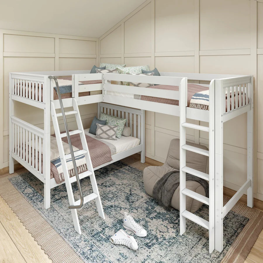 High Corner Loft Bunk with Straight Ladder and Angled Ladder - Tots to Teens Furniture
