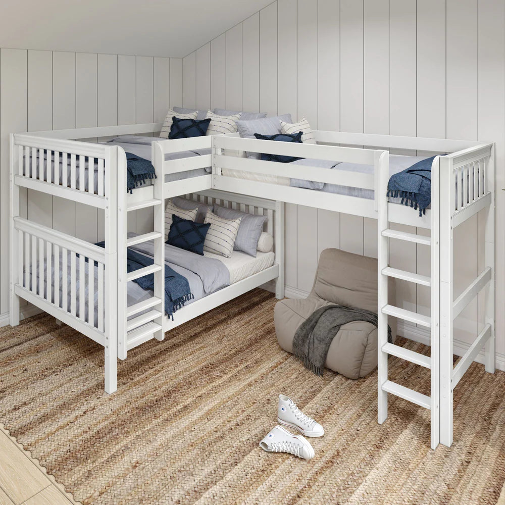 High Corner Triple Loft Bunk Bed Queen + Twin XL Straight Ladders Front - Tots to Teens Furniture